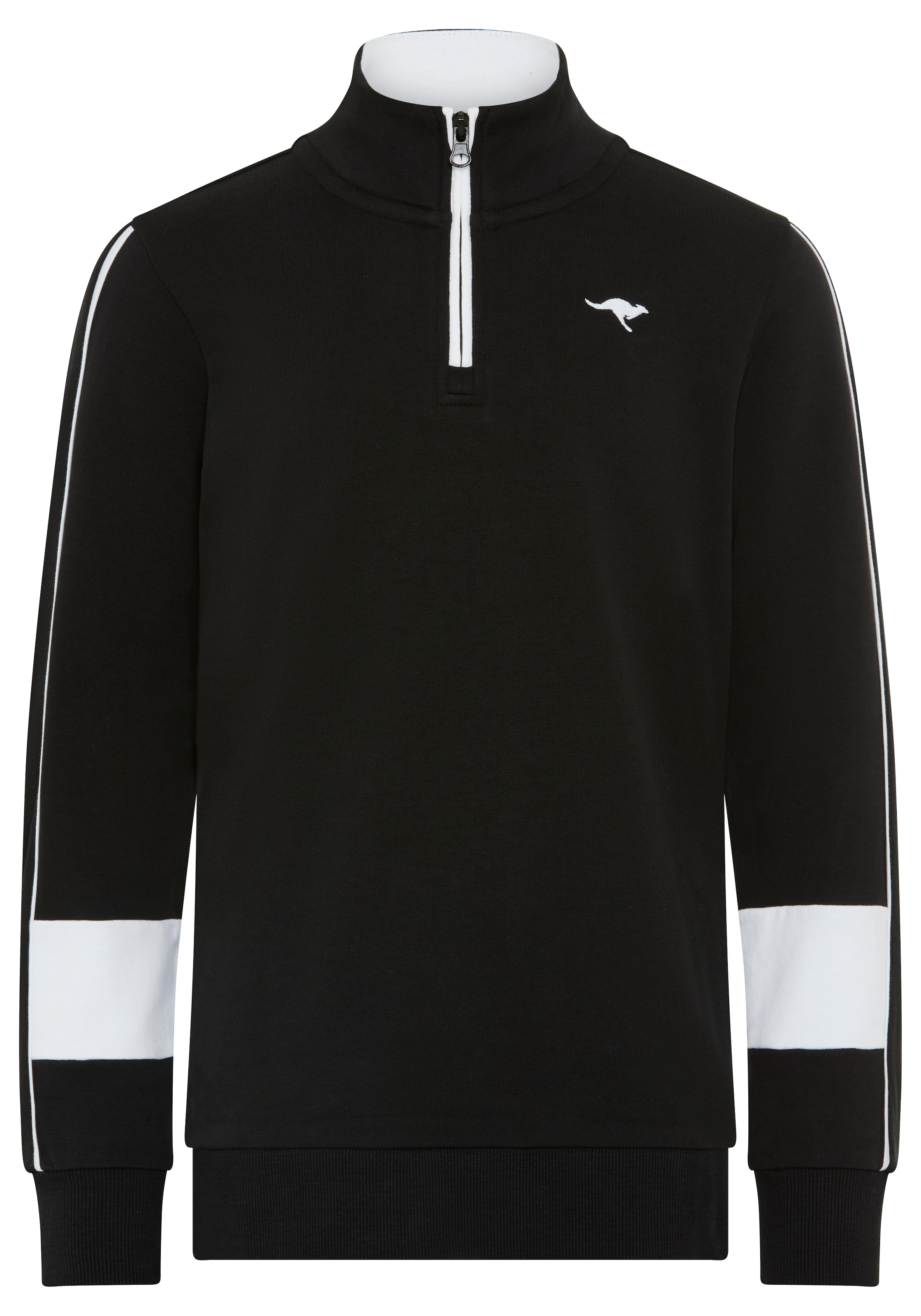 KangaROOS Sweatshirt »Troyer-Sweatshirt mit kontrastfarbigen Einsatz und KangaROOS Stickerei«, Troyer mit modischen Ärmeleinsätzen, Reißverschluss, bequeme Passform
