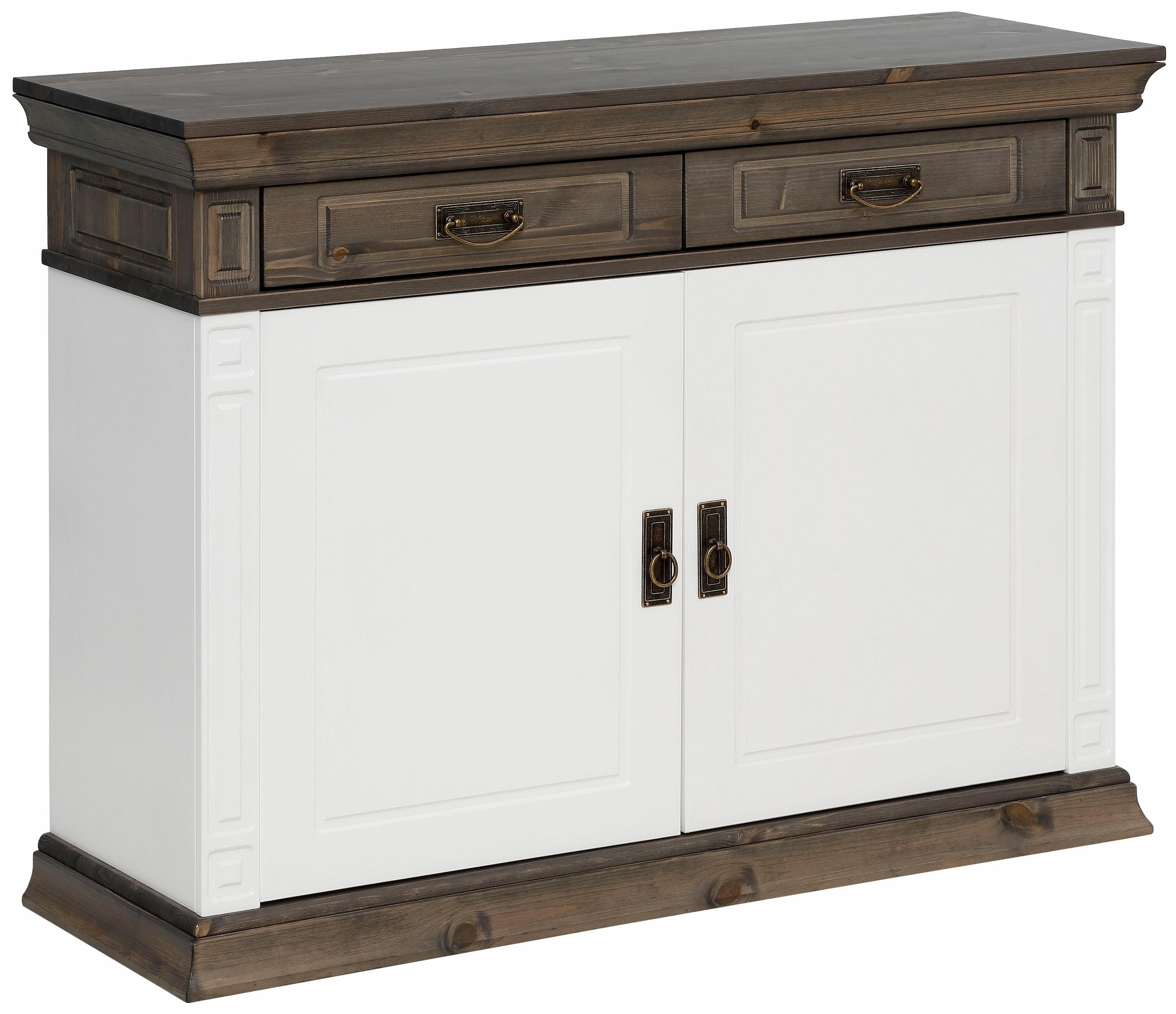 OTTO home Kommode "Vinales, mit 2 Schubläden, 2 Türen und Messinggriffe im Jugendstil" Messinggriffe im Jugendstil, mit Zierleisten und elegantem Sockel
