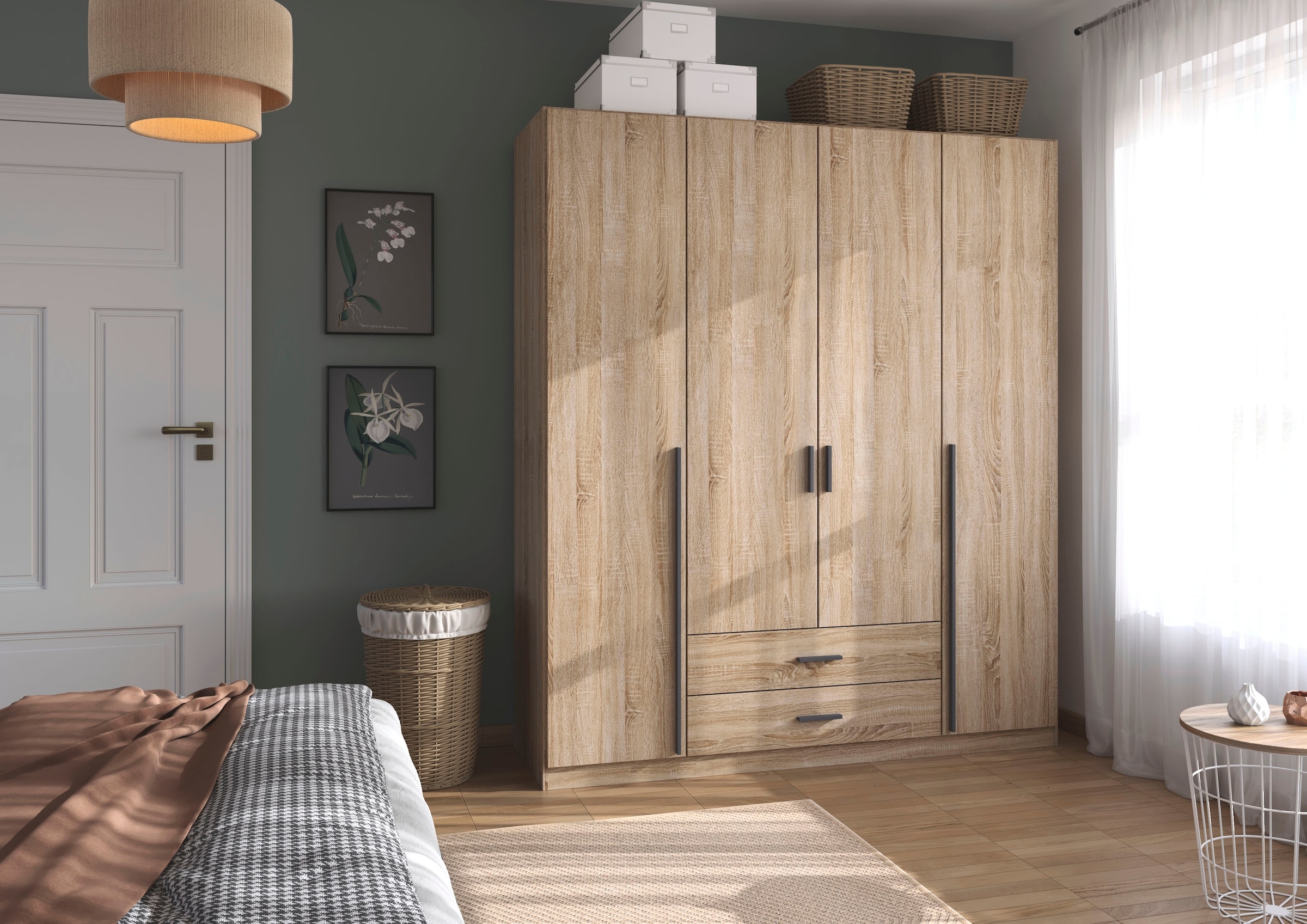 rauch Drehtürenschrank "Kleiderschrank Garderobe GAMMA Breiten 181 cm" in 3 Ausstattungen BASIC/CLASSIC/PREMIUM (inkl. SOFT-CLOSE-Funktion), mit Schubladen, verschiedene Griff-Varianten TOPSELLER MADE IN GERMANY