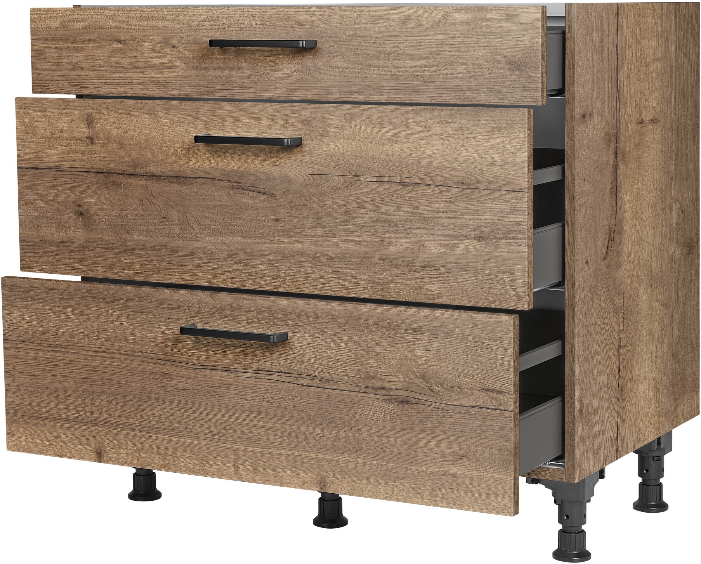 nobilia® Unterschrank »"Structura", vormontiert, mit höhenverstellbaren Sockelfüßen, in den«, Breiten 30, 45, 60 und 90 cm, mit Schubkasten und Auszügen