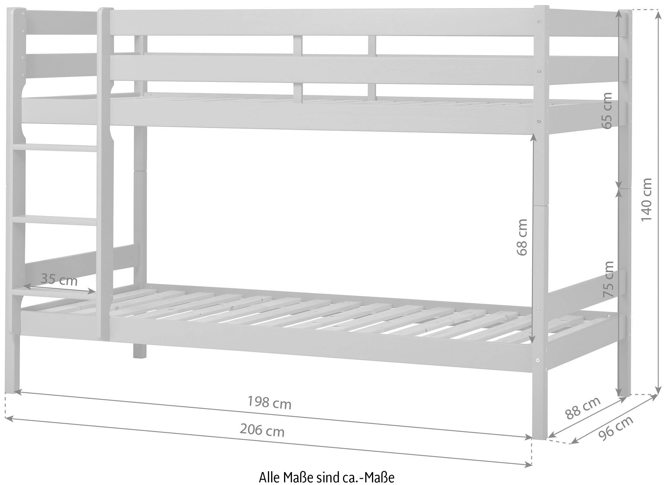 Hoppekids Etagenbett »ECO Comfort Kinderbett 90x200 oder 70x160 aus Massivholz in 4 Farben«, TÜV, FSC und Nordisches Umweltzeichen – wahlweise mit Matratzen