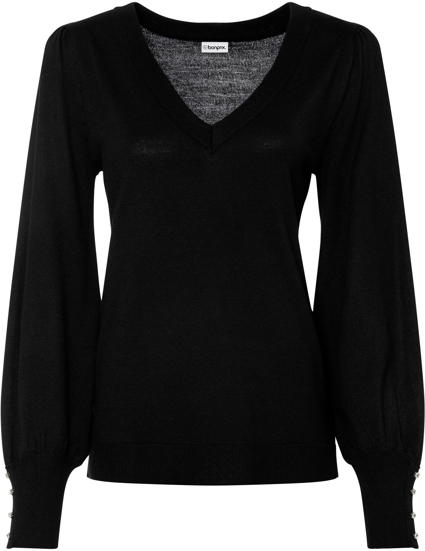 bonprix Strickpullover »Feinstrickpullover aus Viskose-Mix« aus Viskose-Mix, mit V-Ausschnitt, mit Zierknöpfen