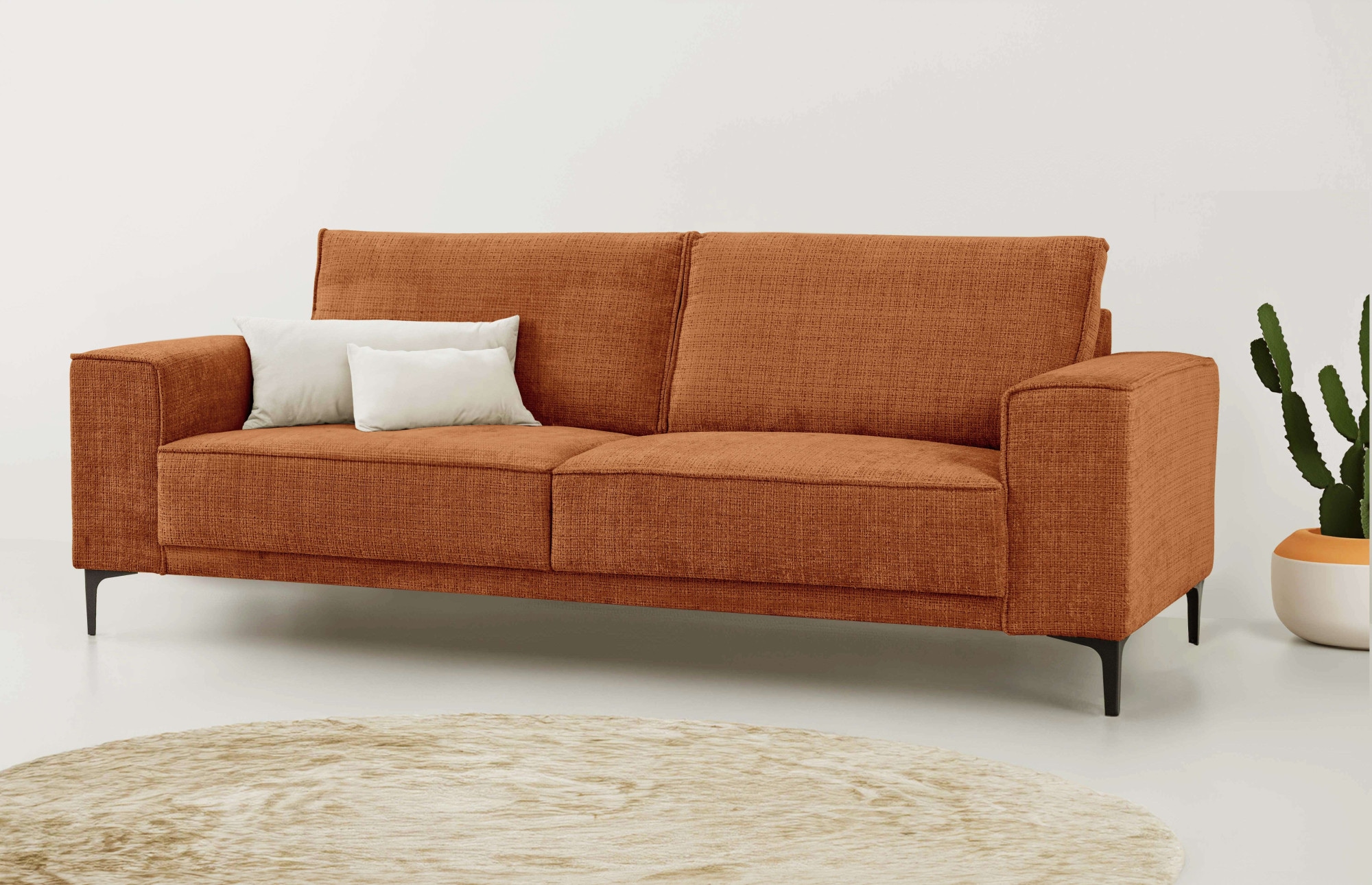 OTTO home 3-Sitzer "OLAND Chenille, Sofa, B: 224 cm, Skandi-Design" Struktur, Flachgewebe, Luxus-Microfaser, Boucle