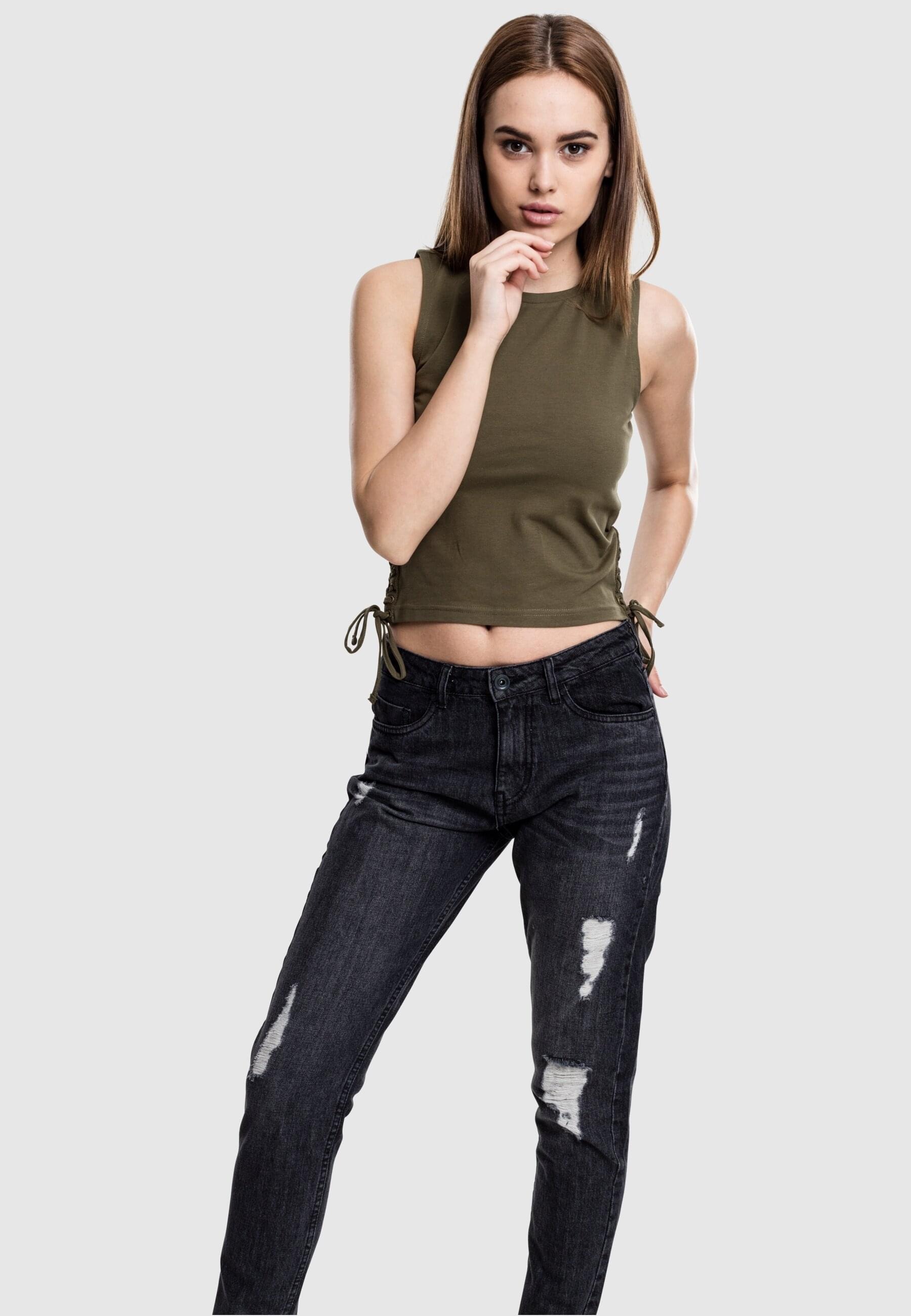 URBAN CLASSICS Muskelshirt »Urban Classics Damen Ladies Lace Up Cropped Top«, (1 tlg.)