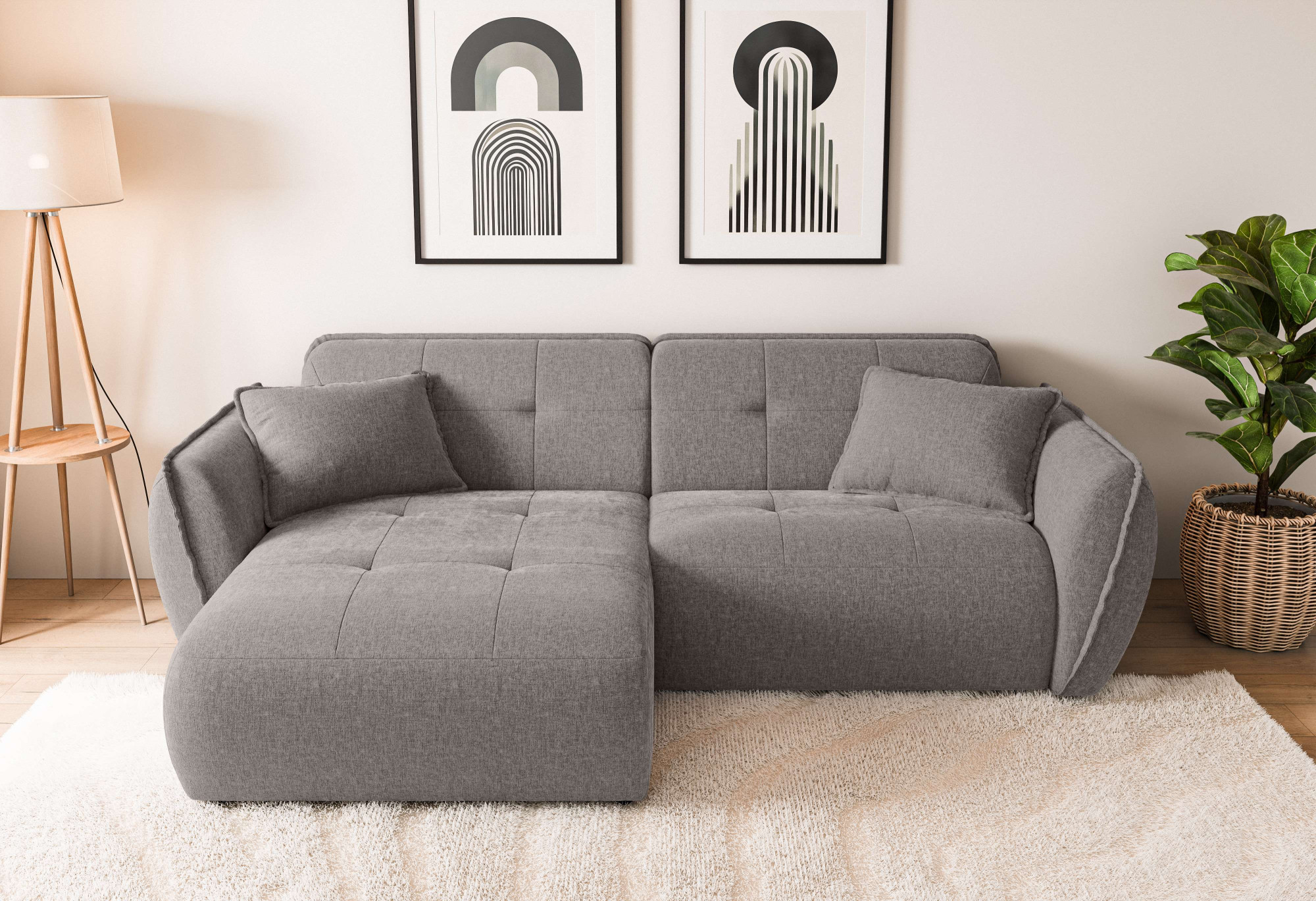 Home affaire Ecksofa "MIRELDA L-Form mit Steppungen, Recamiere rechts/links, Breite 253 cm" Sitztiefe 62 cm, elegant und bequem, 2 Zierkissen, belastbar bis 480kg