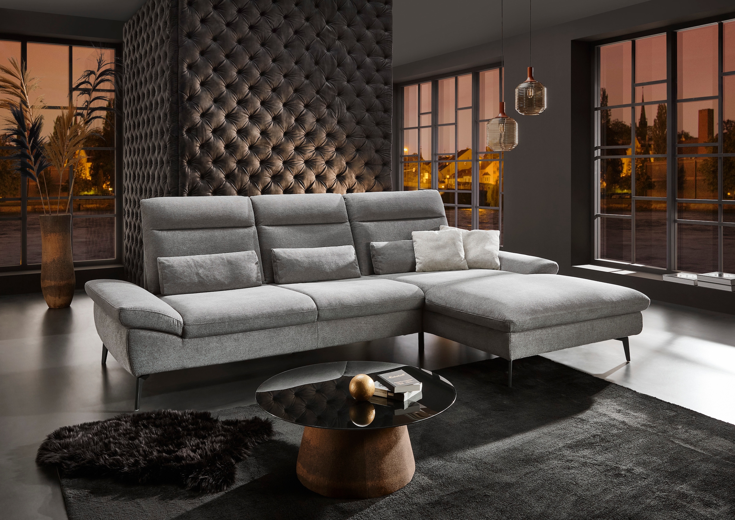 HUKLA Ecksofa »HU-HP22156 L-Form«, inkl. Kopfpolsterverstellung, optional mit Sitztiefenverstellung