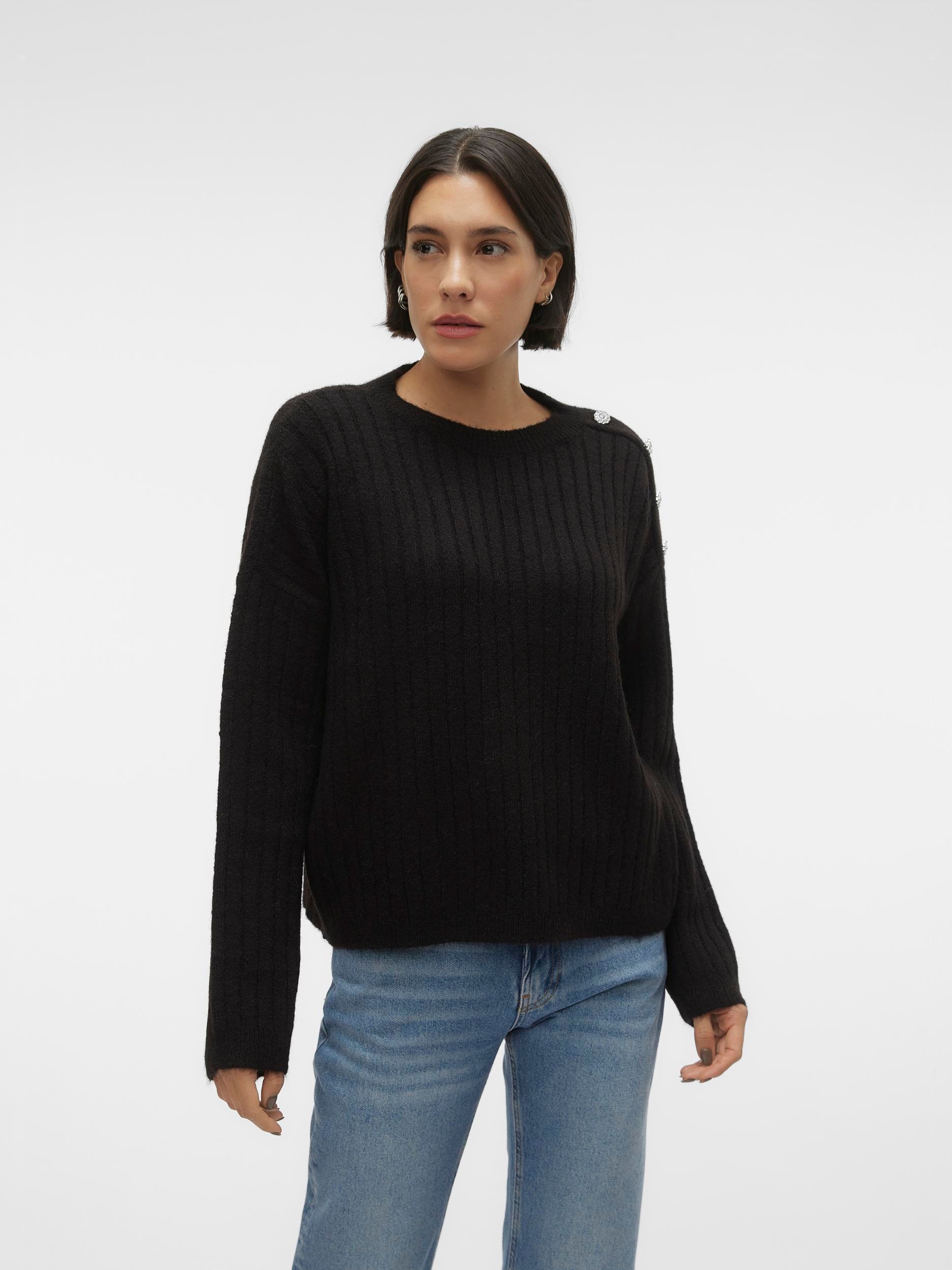 Vero Moda Rundhalspullover »VMELYA LS O-NECK BUTTON PULLOVER GA BOO«