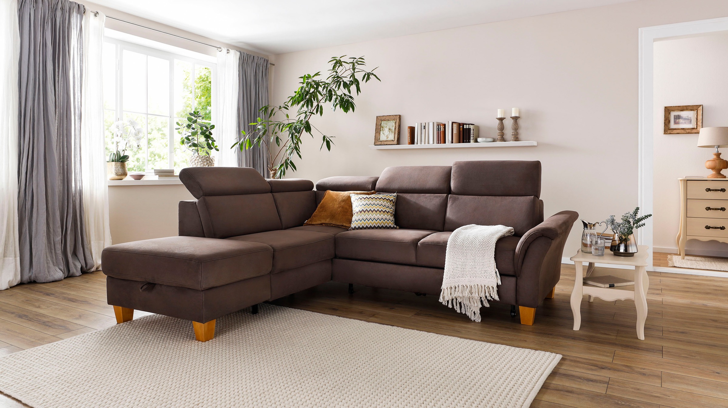 Home affaire Ecksofa »Conville L-Form«, Federkern, wahlweise mit Bettfunktion und Bettkasten bzw. Stauraum