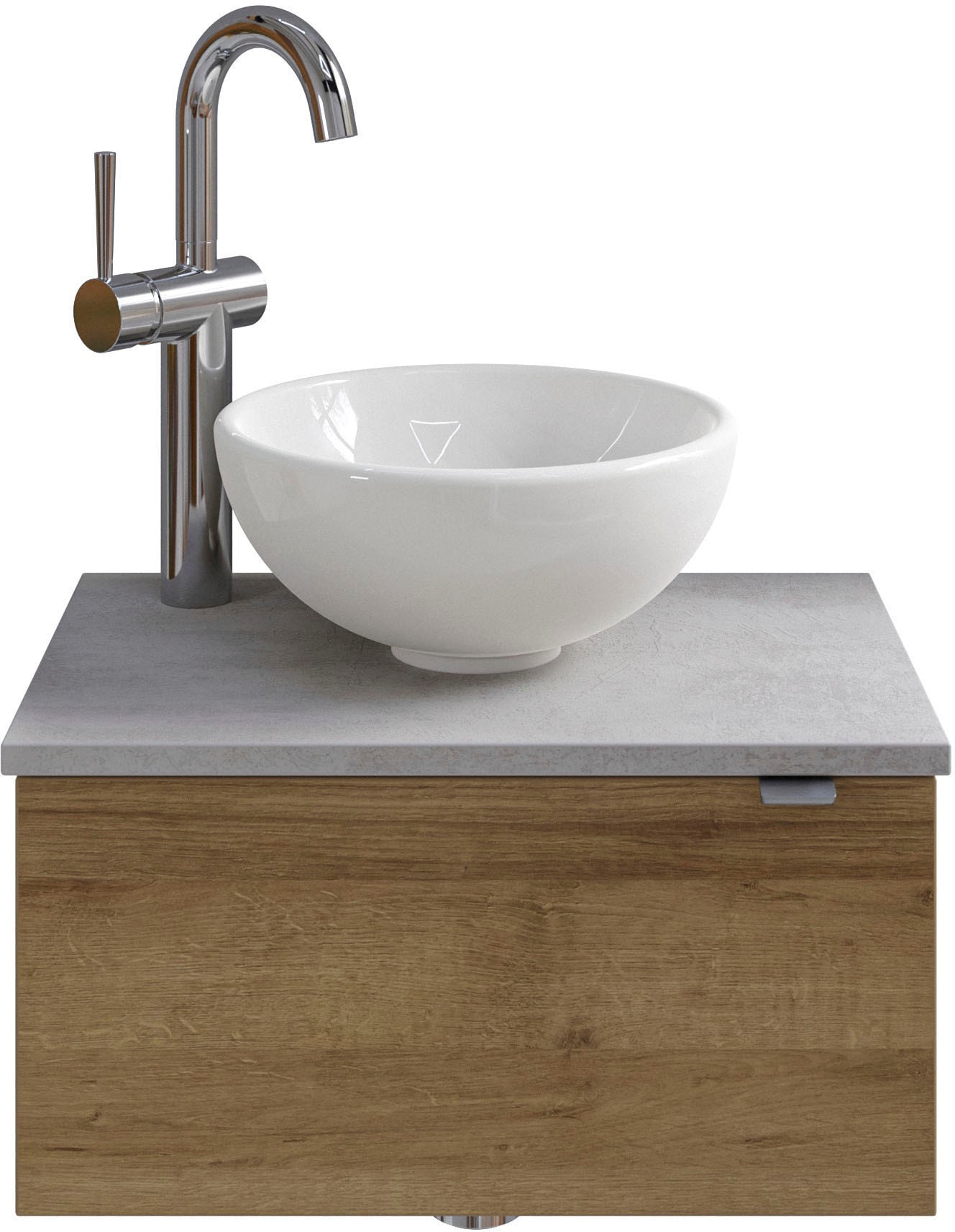 Saphir Waschtisch "Serie 6915 Waschschale mit Unterschrank für Gästebad, Gäste WC" Keramik-Aufsatzbecken, Waschtischplatte, Waschtischunterschrank, 3 Stk. tlg. 51 cm breit, 1 Tür, Waschtischplatte, kleine Bäder, ohne Armatur