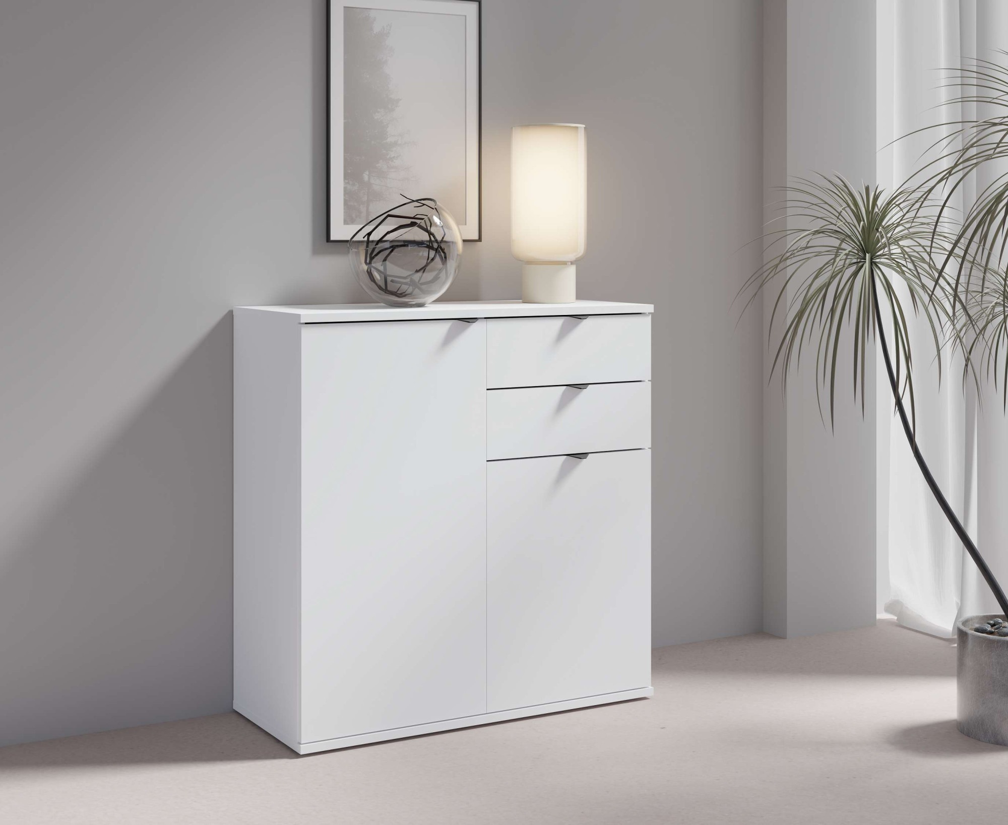 OTTO home Kommode "THALIAANA Sideboard mit 2 Türen und 2 Schubladen, Breite 80 cm" Schrank in 3 Farben erhältlich, schwarze Metallgriffe, viel Stauraum