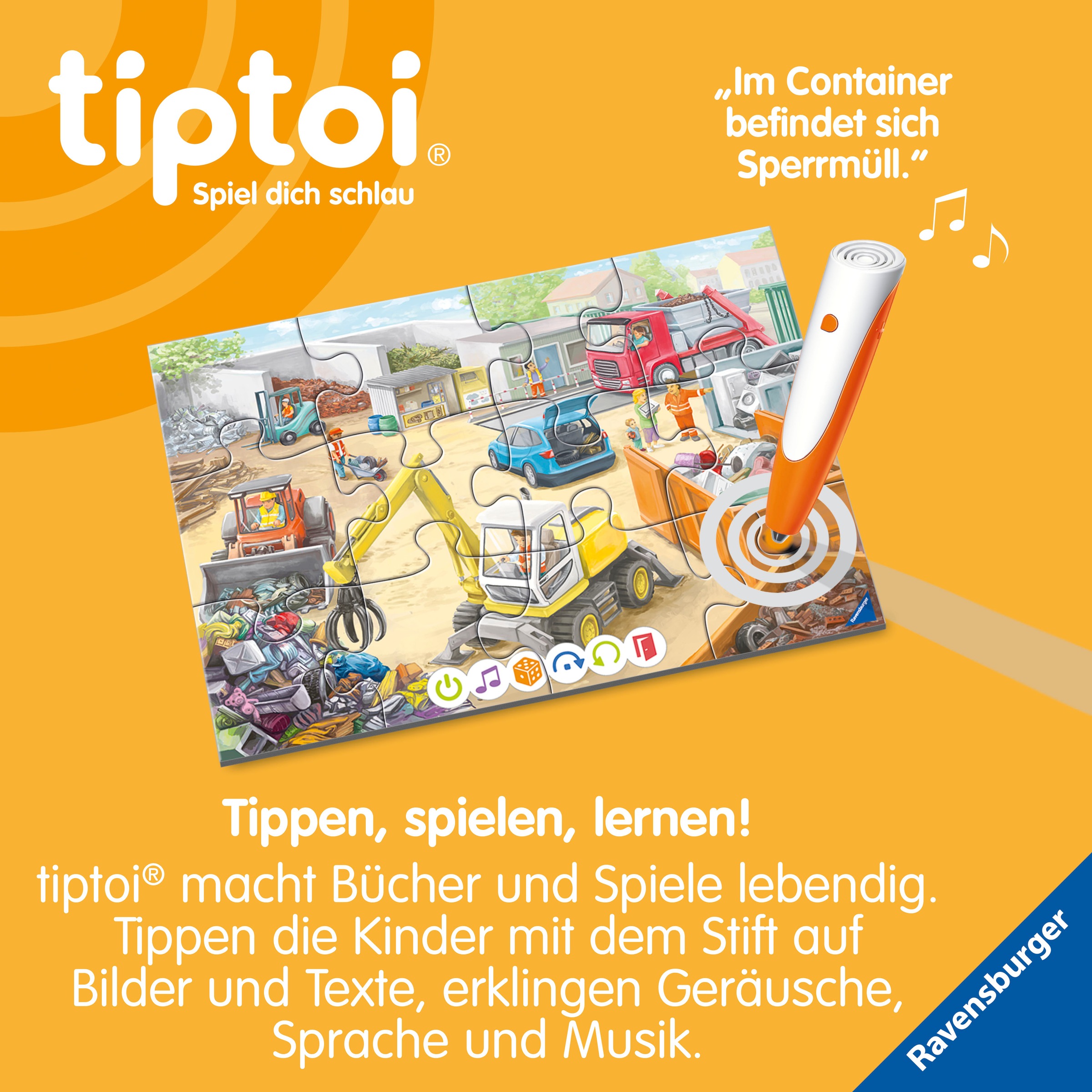 Ravensburger Puzzle »tiptoi® Puzzle für kleine Entdecker: Müllabfuhr«, (2 x 12 Teile) Made in Europe