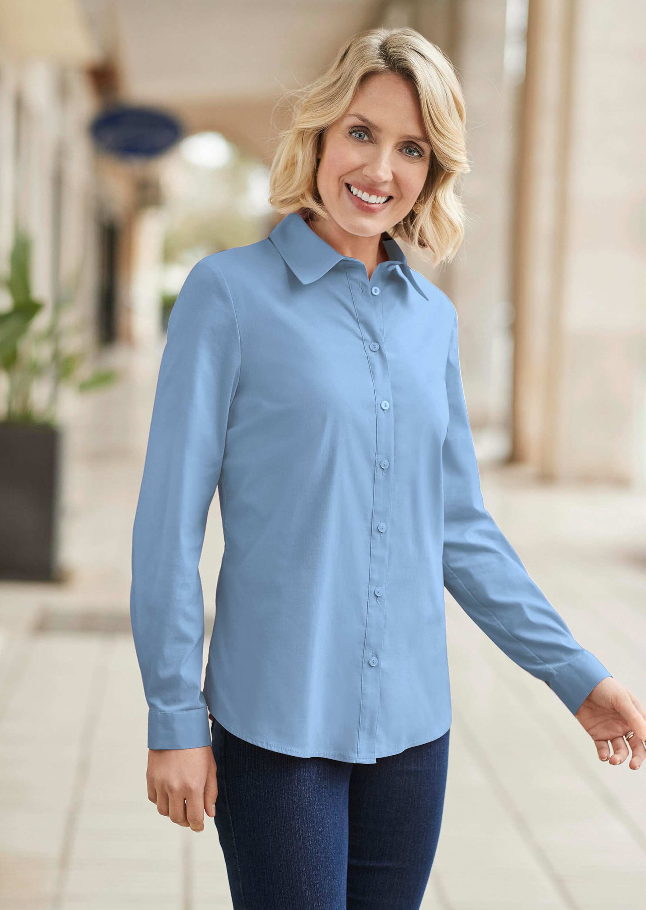 Thumbnail - GOLDNER Langarmbluse "Kurzgröße Langarmbluse mit Elasthananteil" Seitenschlitze für mehr Bewegungsfreiheit