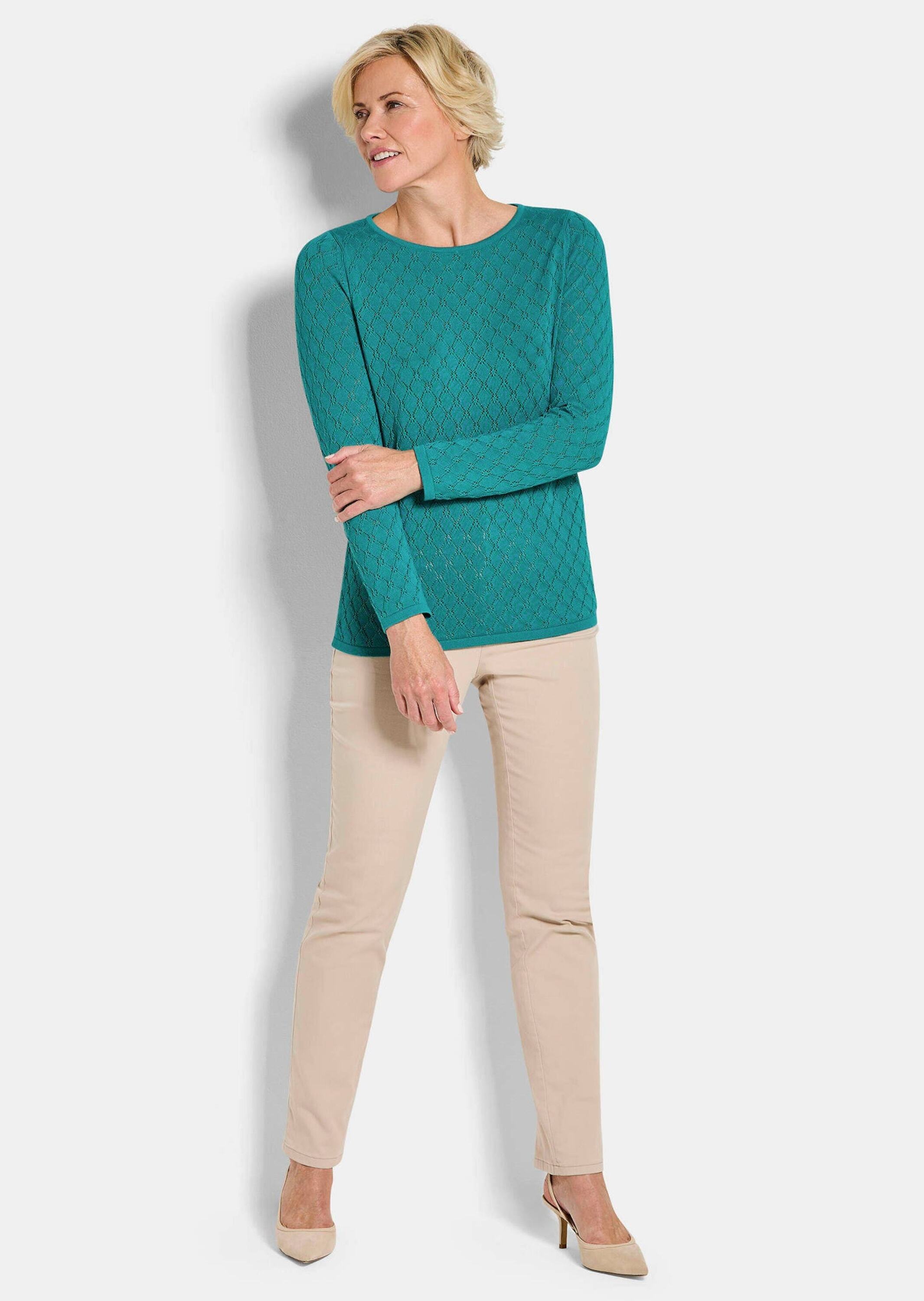 GOLDNER Rundhalspullover "Kurzgröße Strickpullover mit Wabenstruktur" hochw günstig online kaufen