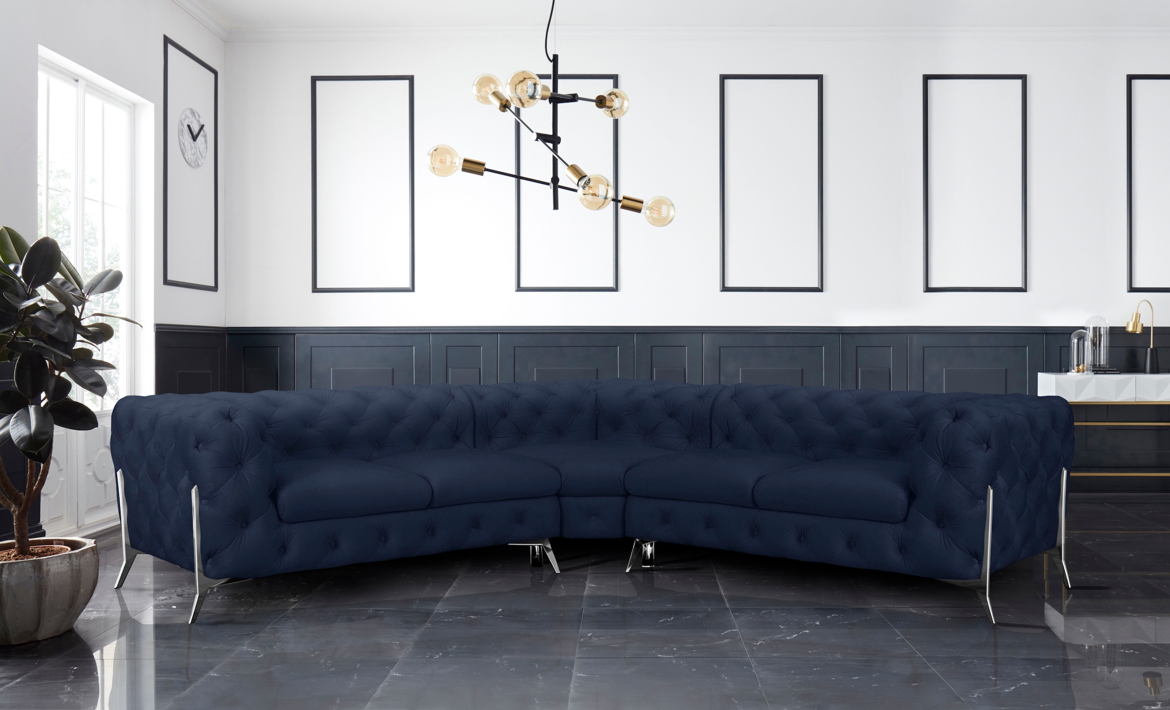 Leonique Chesterfield-Sofa »Amaury L-Form«, Chesterfield-Optik, Breite/Tiefe je 262 cm, Fußfarbe wählbar