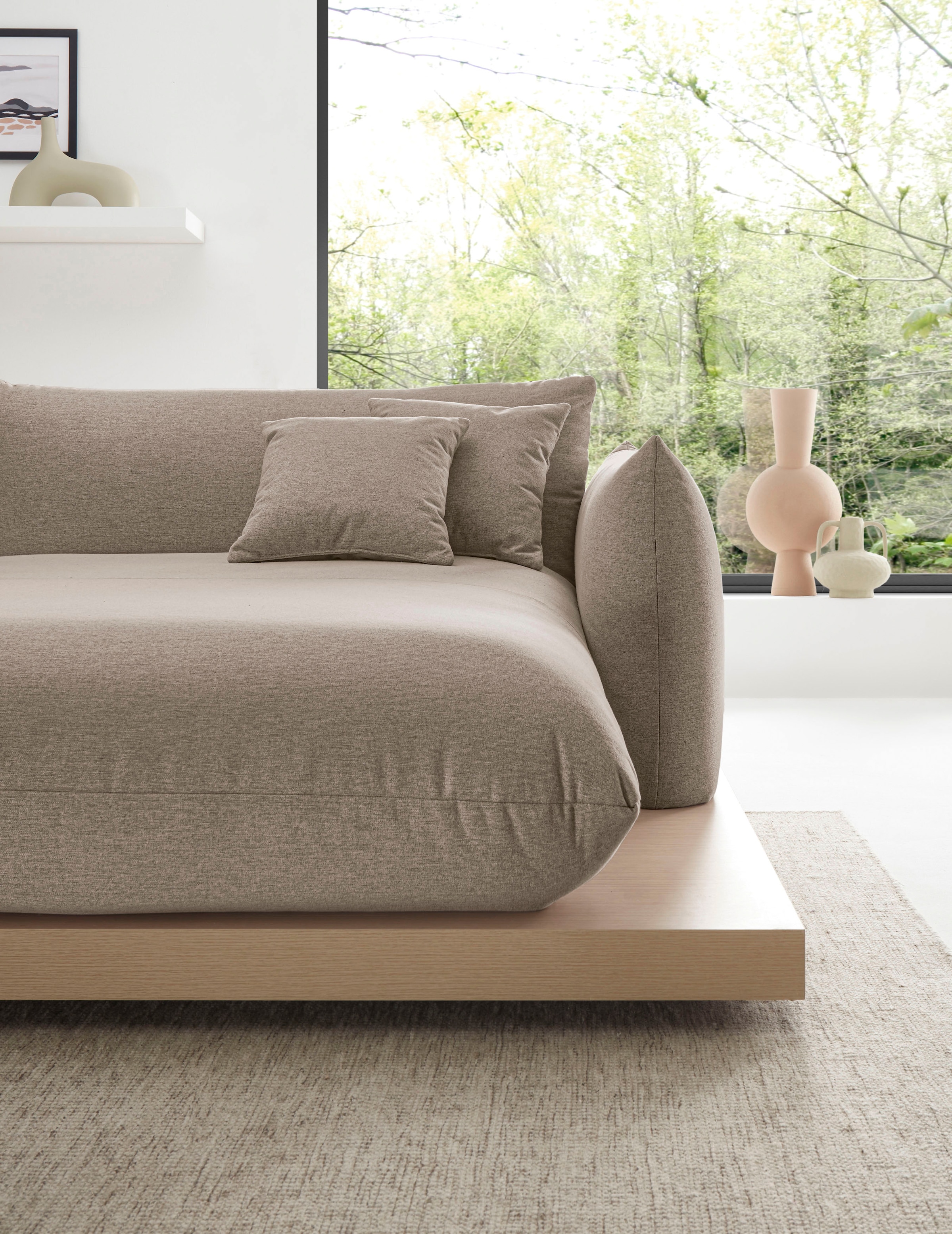 OTTO home Ecksofa »Kalix, Polsterecke mit kräftigem Holz-Plateau, moderne Couch in L-Form«, wahlweise Recamiere links o. rechts, Strukturstoff, hoher Sitzkomfort