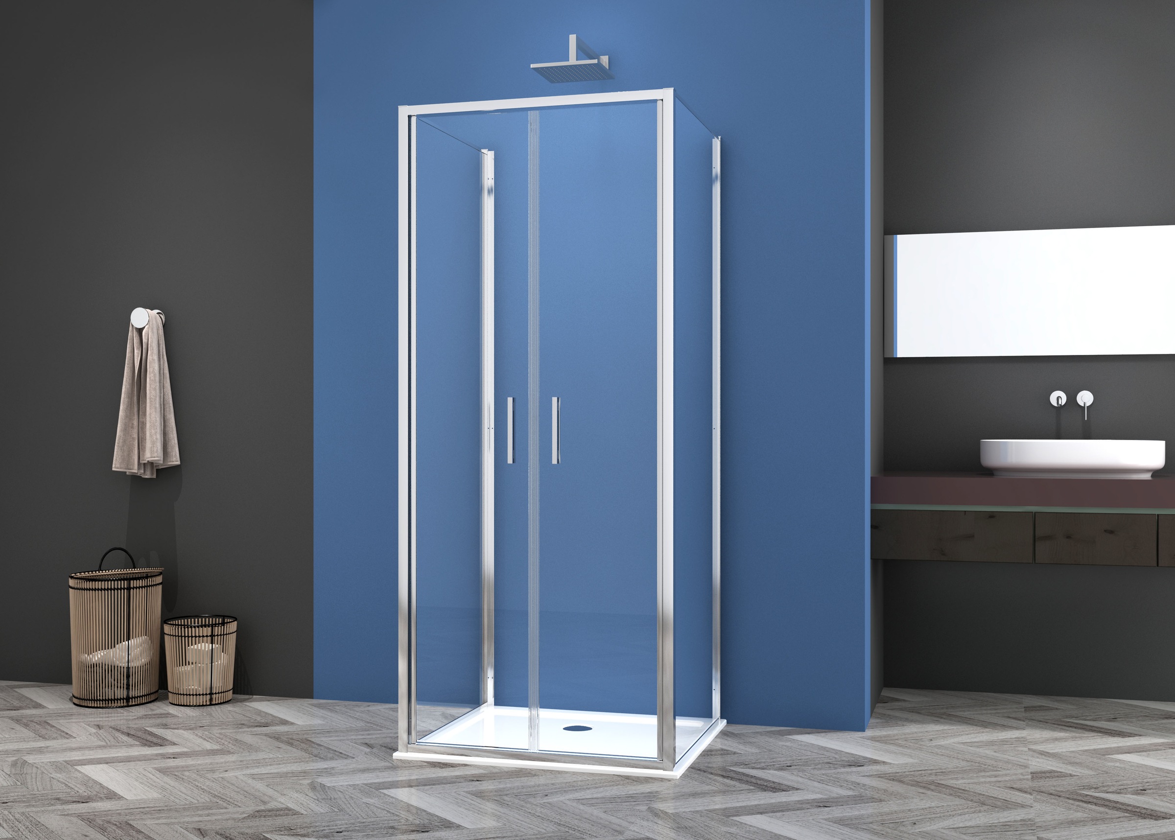 Sanotechnik Dusch-Doppelflügeltür »Sanotechnik SlimLine Salontür chrom« 6mm ESG Sicherheitsglas mit Easy-Clean-Beschichtung
