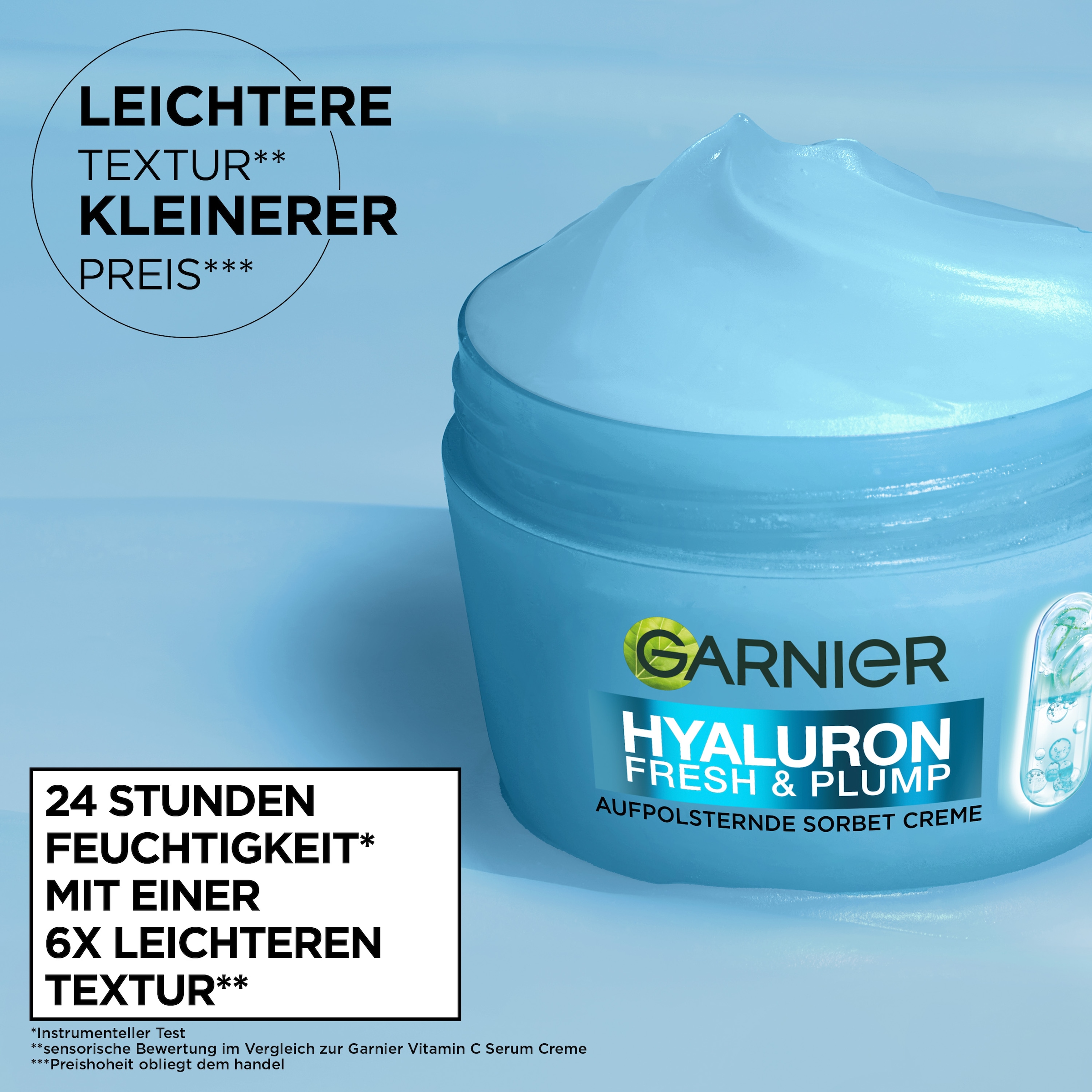 GARNIER Feuchtigkeitscreme »FRESH & PLUMP HYALURON SORBET CREME« für einen ebenmäßigen Hautton