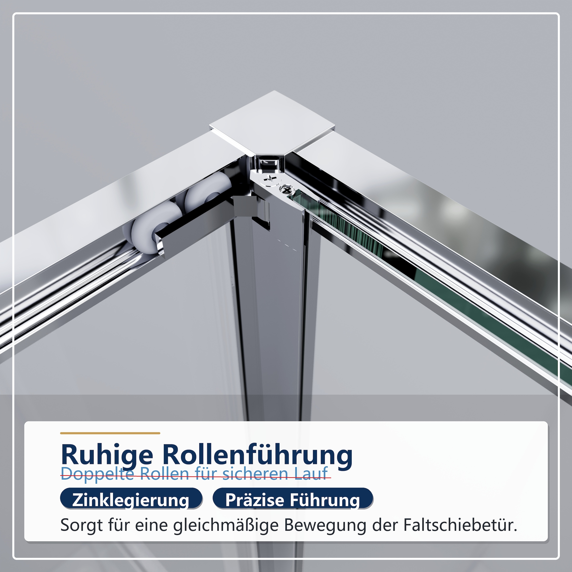 welltime Eckdusche »Vinci« Schwingtür für maximal mögliche Einstiegbreite, Doppelrollensystem