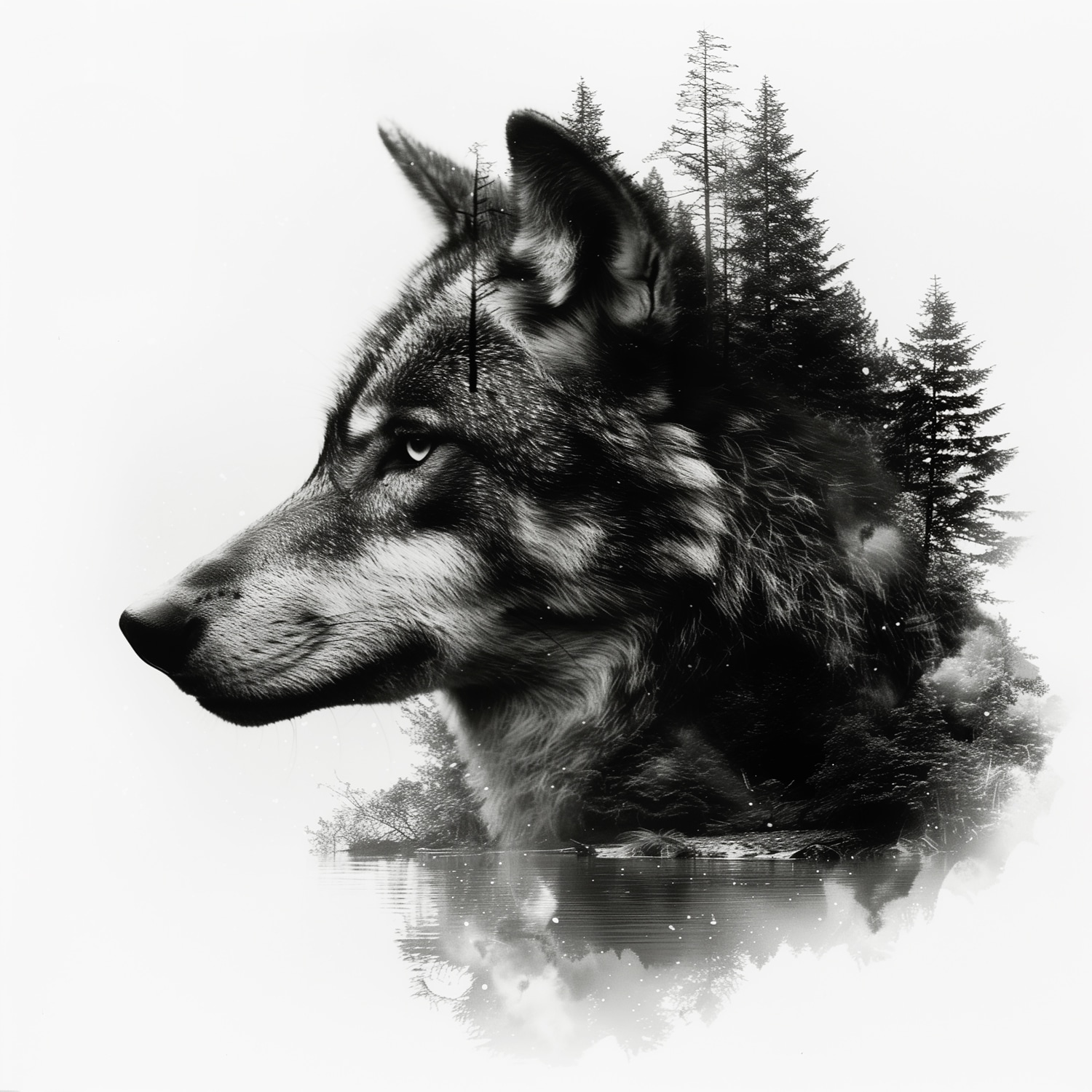 queence Acrylglasbild »Fotomaipulation Wolf«, Baumbilder-Bäume-Gesicht-Kunst-Landschaft-mystischer Wald-Natur-Schwarz-Weiß-Wald-Waldbilder-Wildtiere-Wolfbilder-Wölfe, (1 St.), Fine Art-Print in Galeriequalität