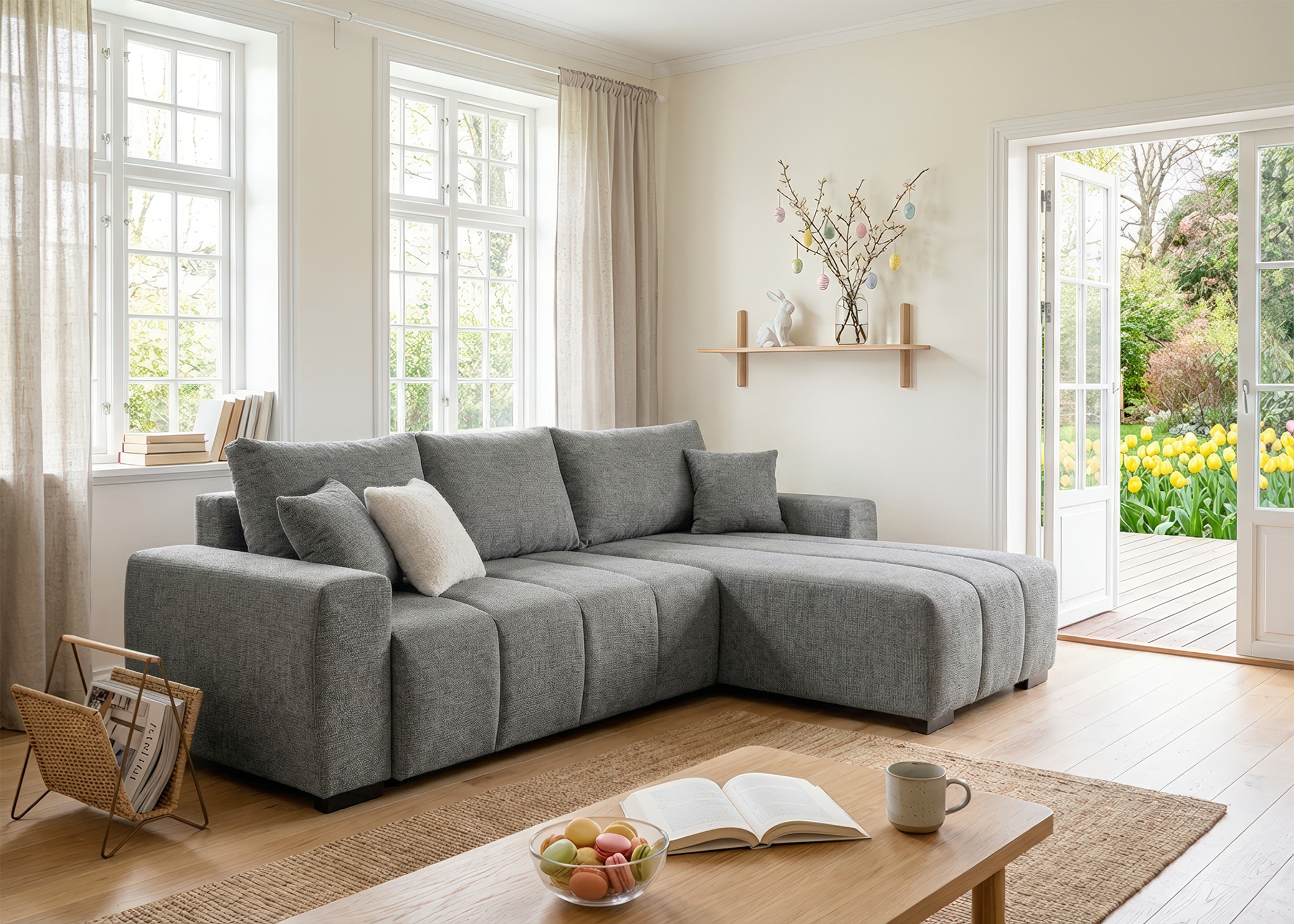 Home affaire Ecksofa "Bello L-Form, B: 256 cm" Schlaffunktion, Bettkasten & 2 Zierkissen, Federkern