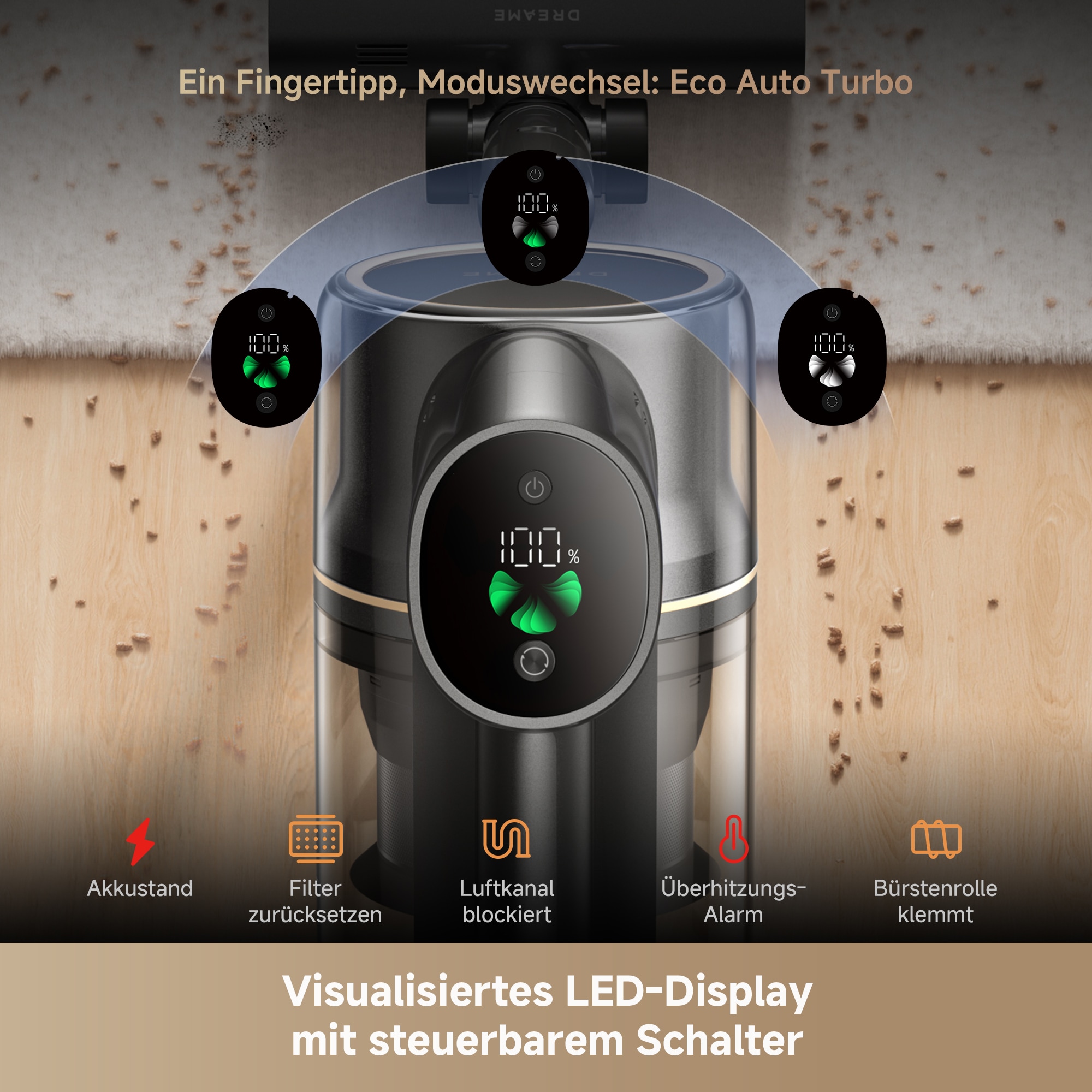 Dreame Akku-Hand-und Stielstaubsauger »R20 Pro« 26000 Pa, Anti-Haar, 99.9% Filter, LED, Flex 90°