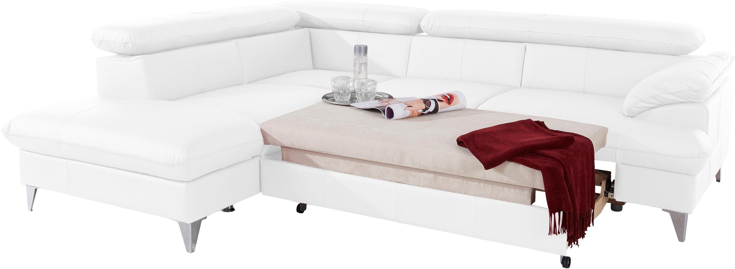 COTTA Polstergarnitur »Caluso L-Form«, Set bestehend aus: Ecksofa mit Kopfteilverstellung & Hocker