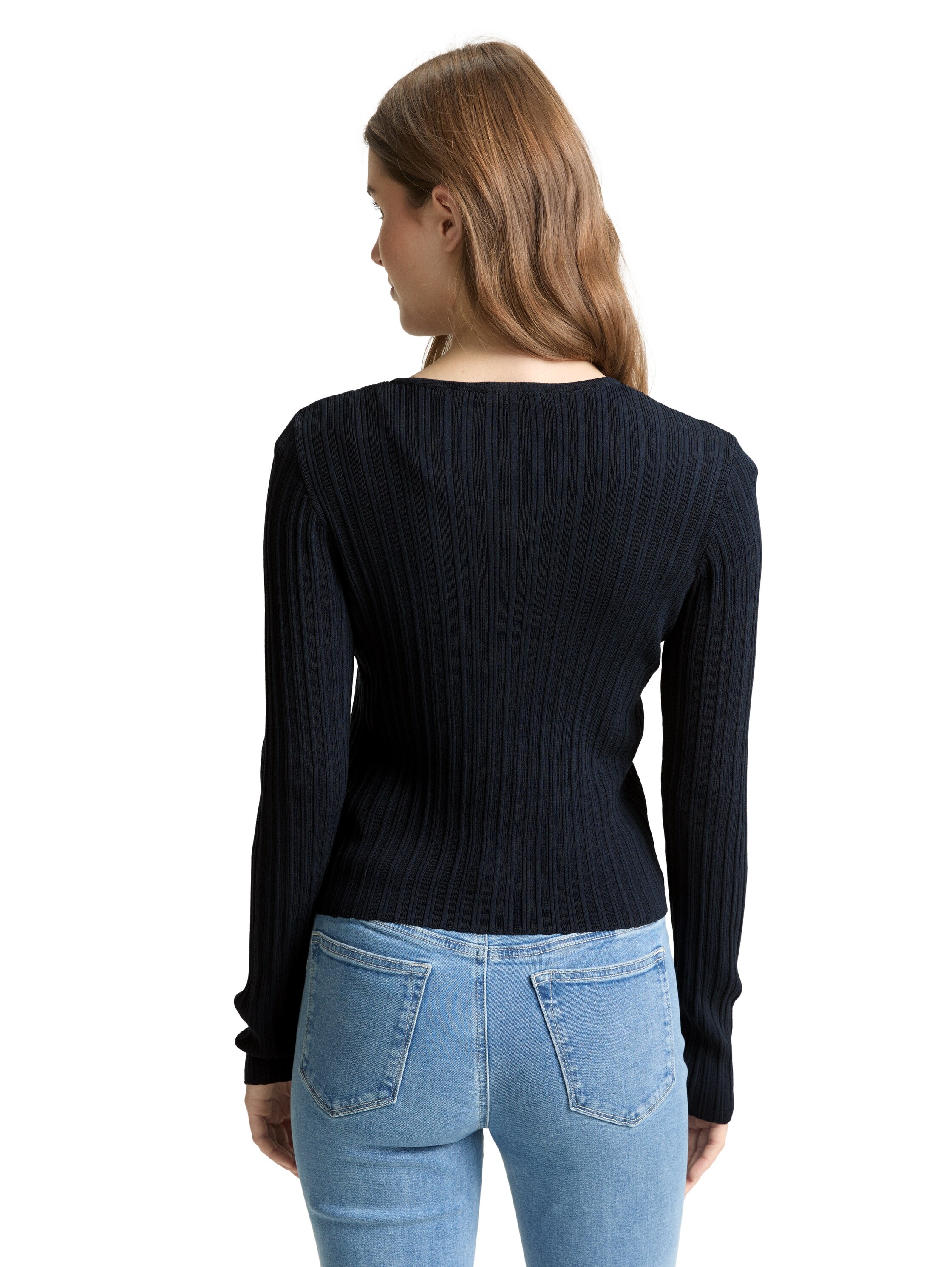 TOM TAILOR Denim Strickjacke mit gewelltem Abschluss günstig online kaufen