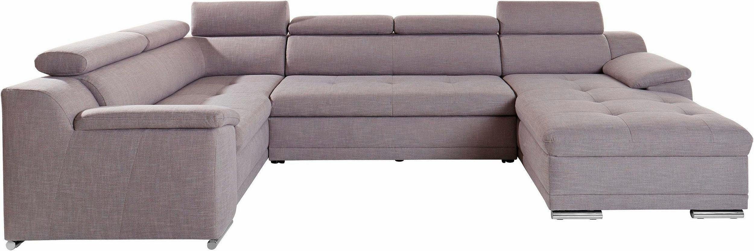 Wohnlandschaft "Andiamo U-Form, B: 336 cm, Kopfteilverstellung, XXL-Sofa" mit Schlaffunktion, frei stellbar, Couch für Wohnkomfort