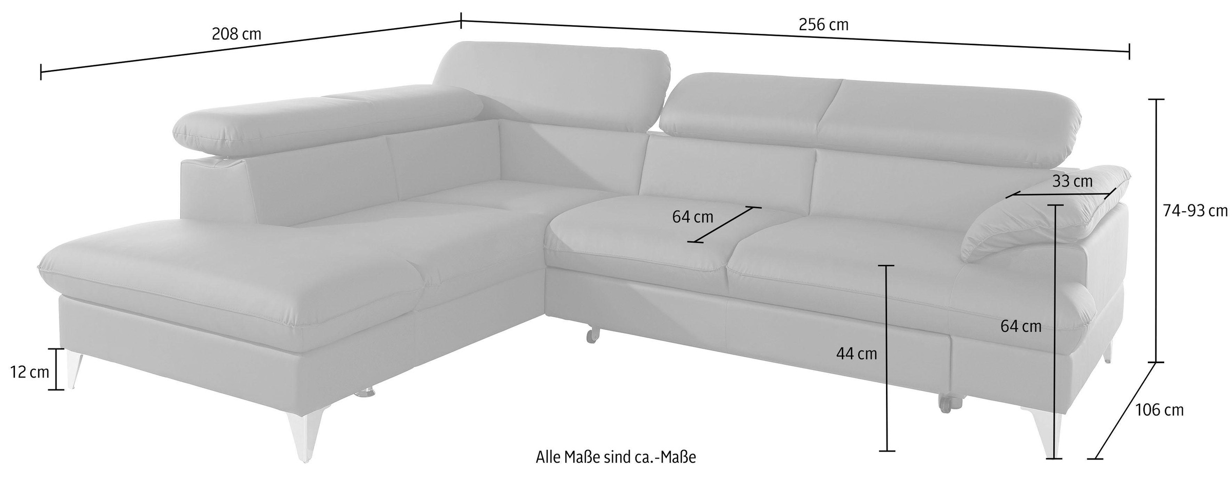 COTTA Polstergarnitur »Caluso«, Set: bestehend aus Ecksofa, Hocker, Ecksofa inkl. Kopfteilverstellung