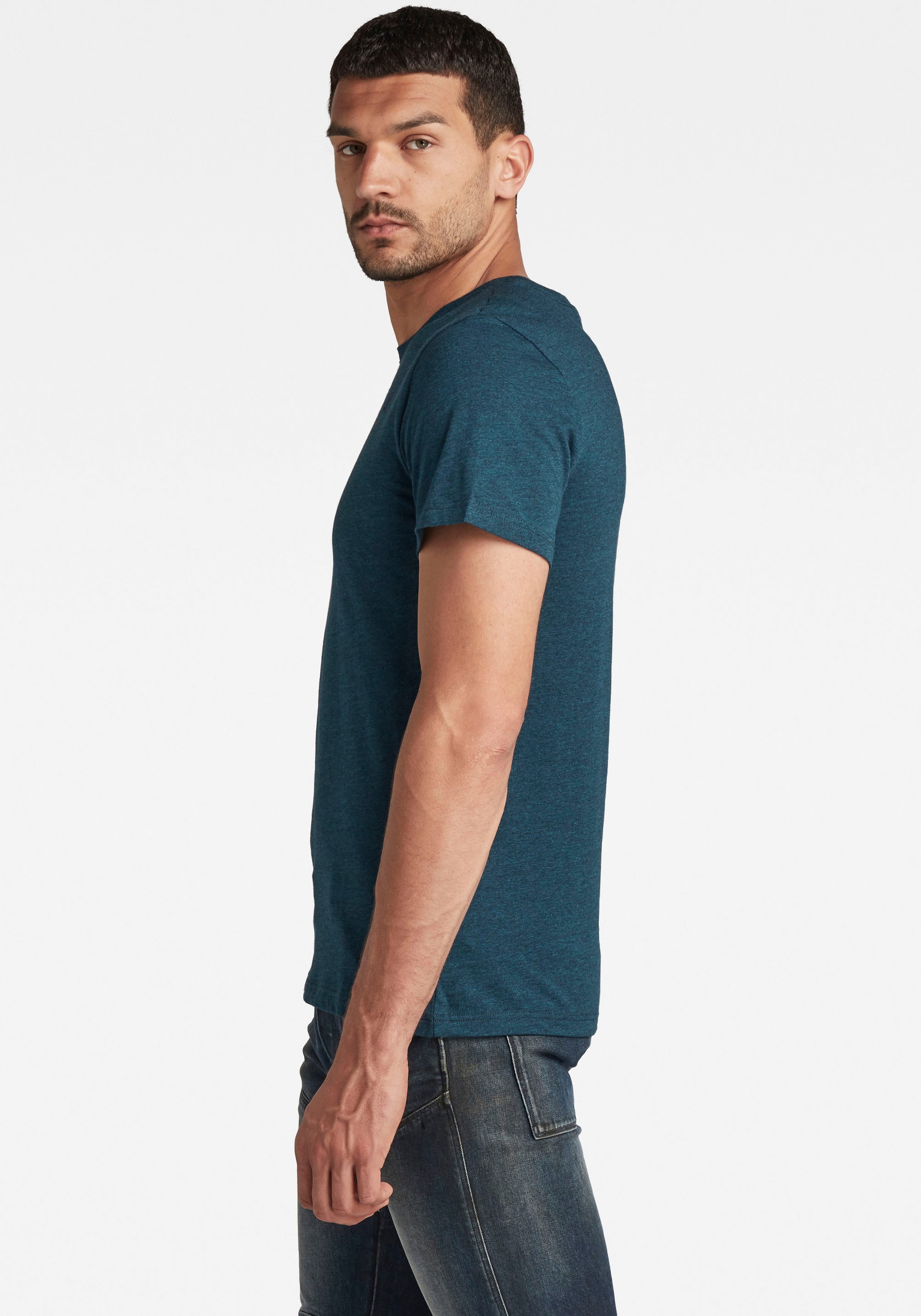 T-Shirt G-STAR "Base-S T-Shirt", Herren, Gr. S (44/46), blau (legion blau htr), Jersey, Obermaterial: 100% Baumwolle, unifarben, regular fit normal, Rundhals, Shirts T-Shirt, mit kleinem Logo-Detail 2