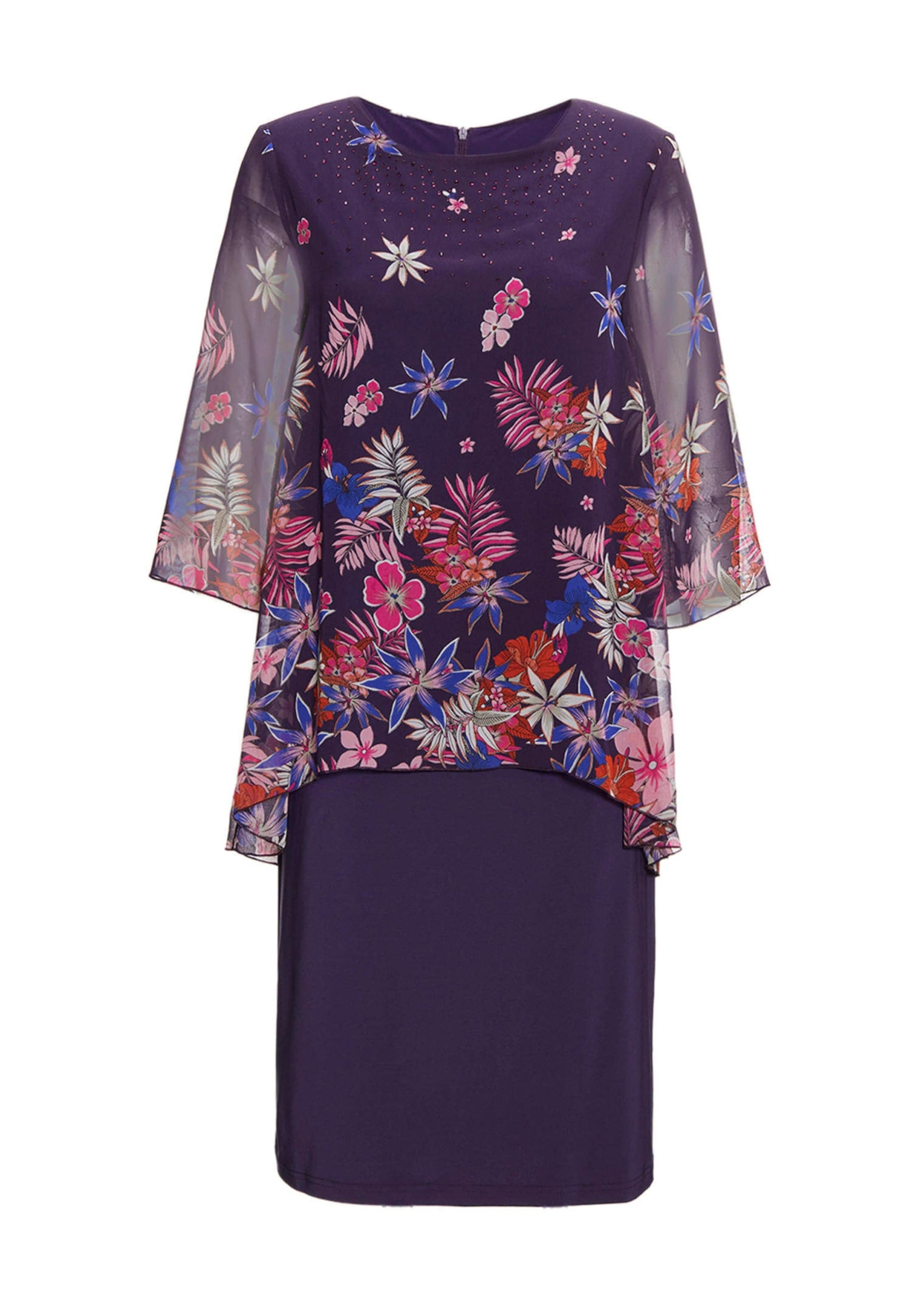 GOLDNER Etuikleid "Kurzgröße Kleid mit floralem Chiffonüberwurf" günstig online kaufen