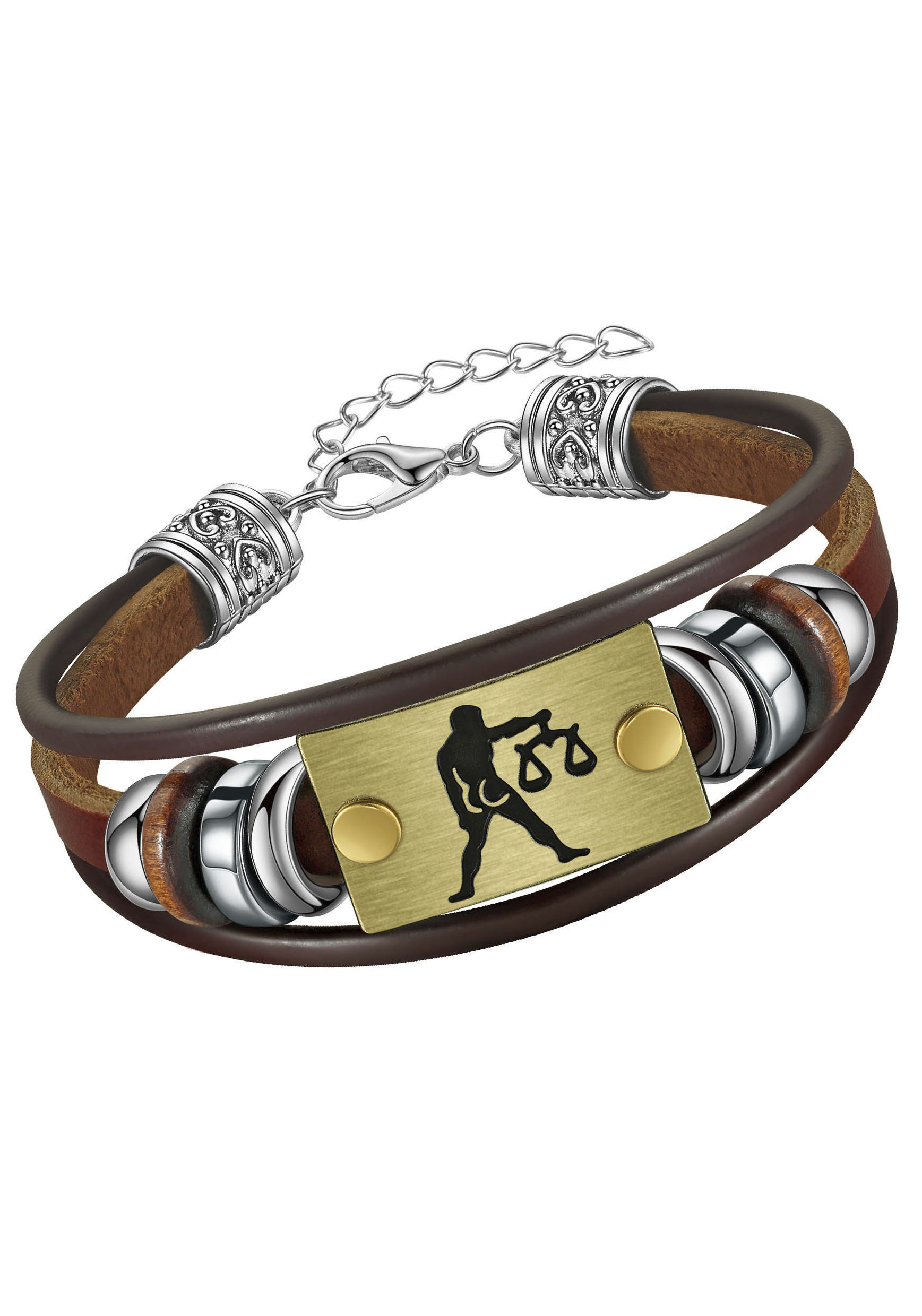 FIRETTI Kinder Armband "Schmuck Geschenk Armschmuck Armkette Edelstein Sternzeichen", 20cm, Waage, Edelstahl Leder Messing, bunt, Edelstahl, Leder,