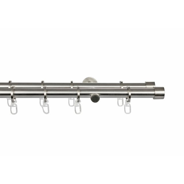 GARESA Gardinenstange »CHAPEAU«, 2 läufig-läufig, Wunschmaßlänge,  Vorhanggarnitur, mit Ringe und Haken, verlängerbar, edelstahl optik | BAUR