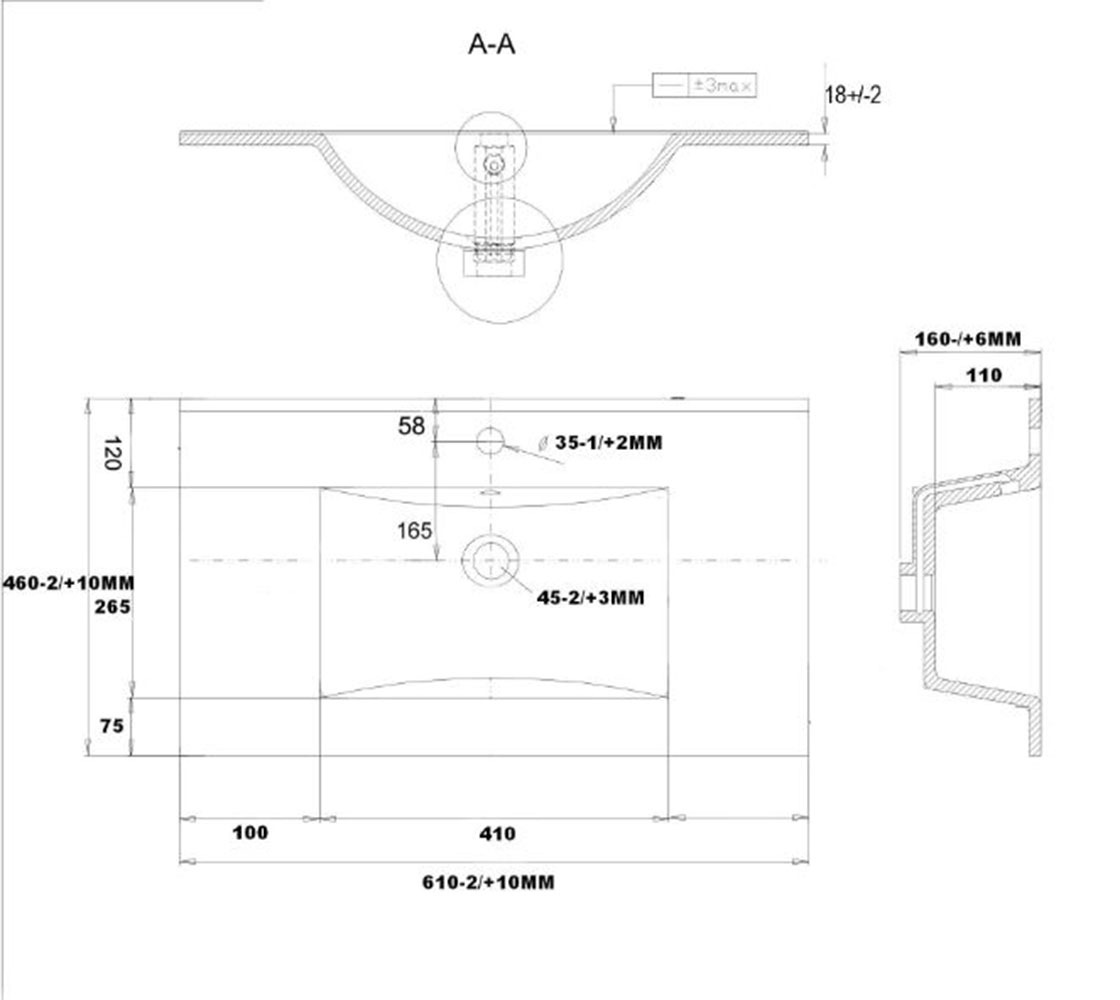 welltime Waschtisch »Trento Light, 60cm, 80cm, 100cm, Keramik-Auflagebecken«, 1 Auzug und 1 offenes Fach