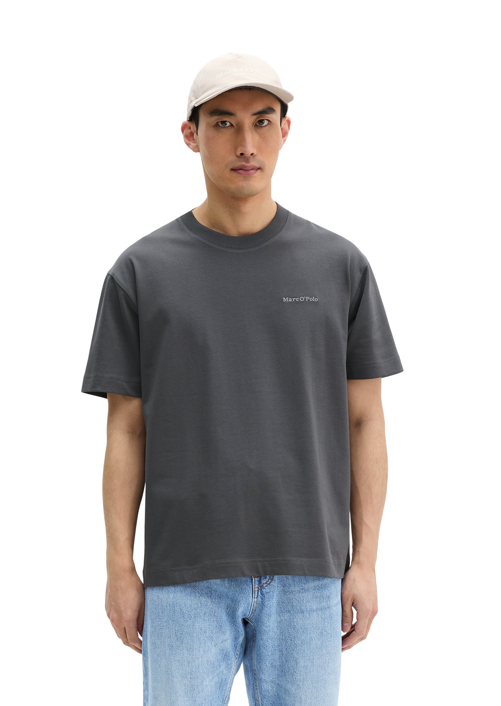 MARC O'POLO Herren T-Shirt "aus schwerem Bio-Baumwoll-Jersey"grau morn, Basic, Gr. XXL, unifarben, Obermaterial: 100% Baumwolle, Shirts