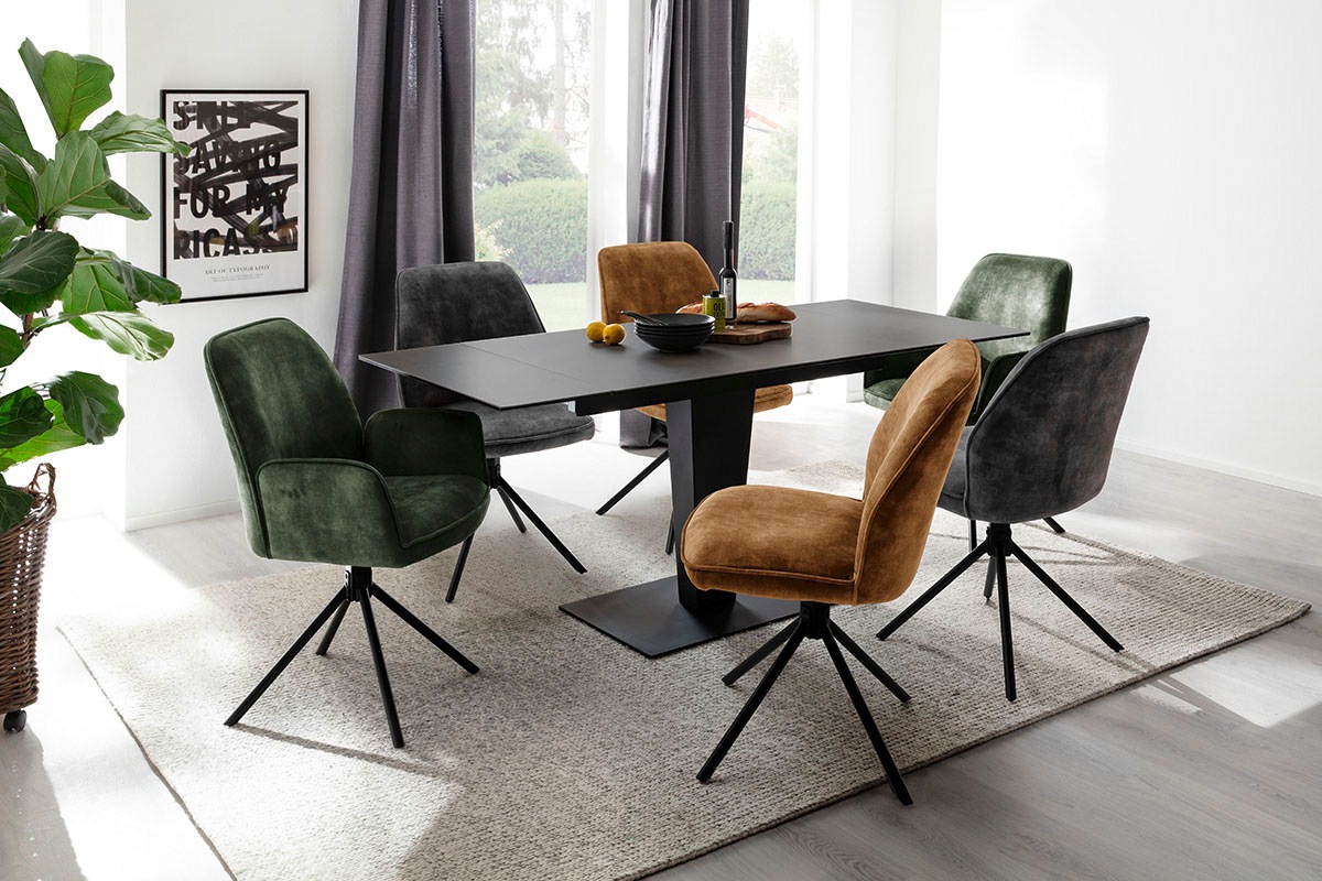 MCA furniture Esstisch »PESARO Auszugstisch mit Säule 120-180 cm«, (Einzelstück), Keramik,Edelstahl,Stirnauszug,ausziehbar,Tischplatte 14 mm