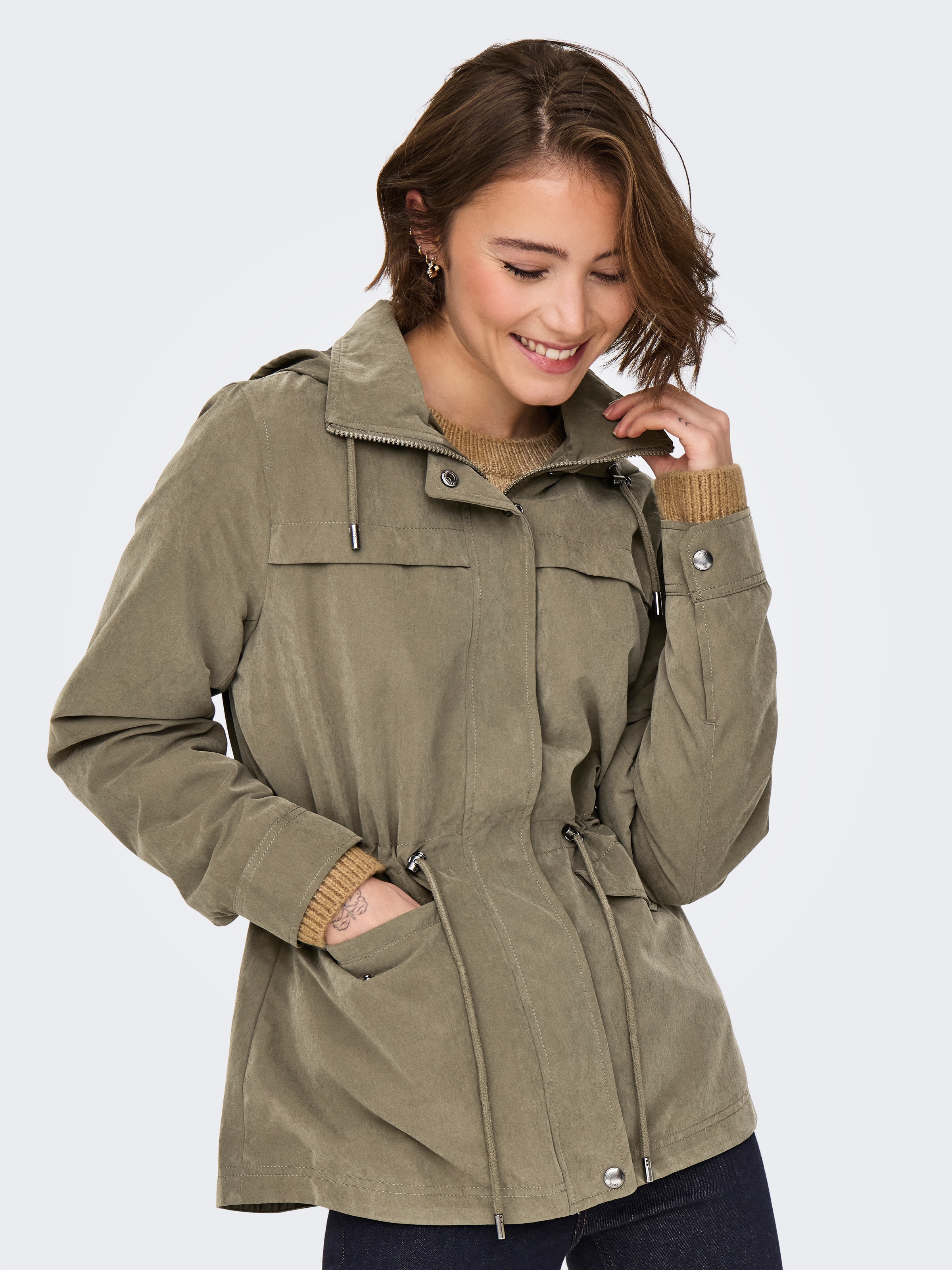 ONLY Parka "ONLNEWSTARLINE SPRING JACKET CC OTW" mit Kapuze mit durchgehend günstig online kaufen