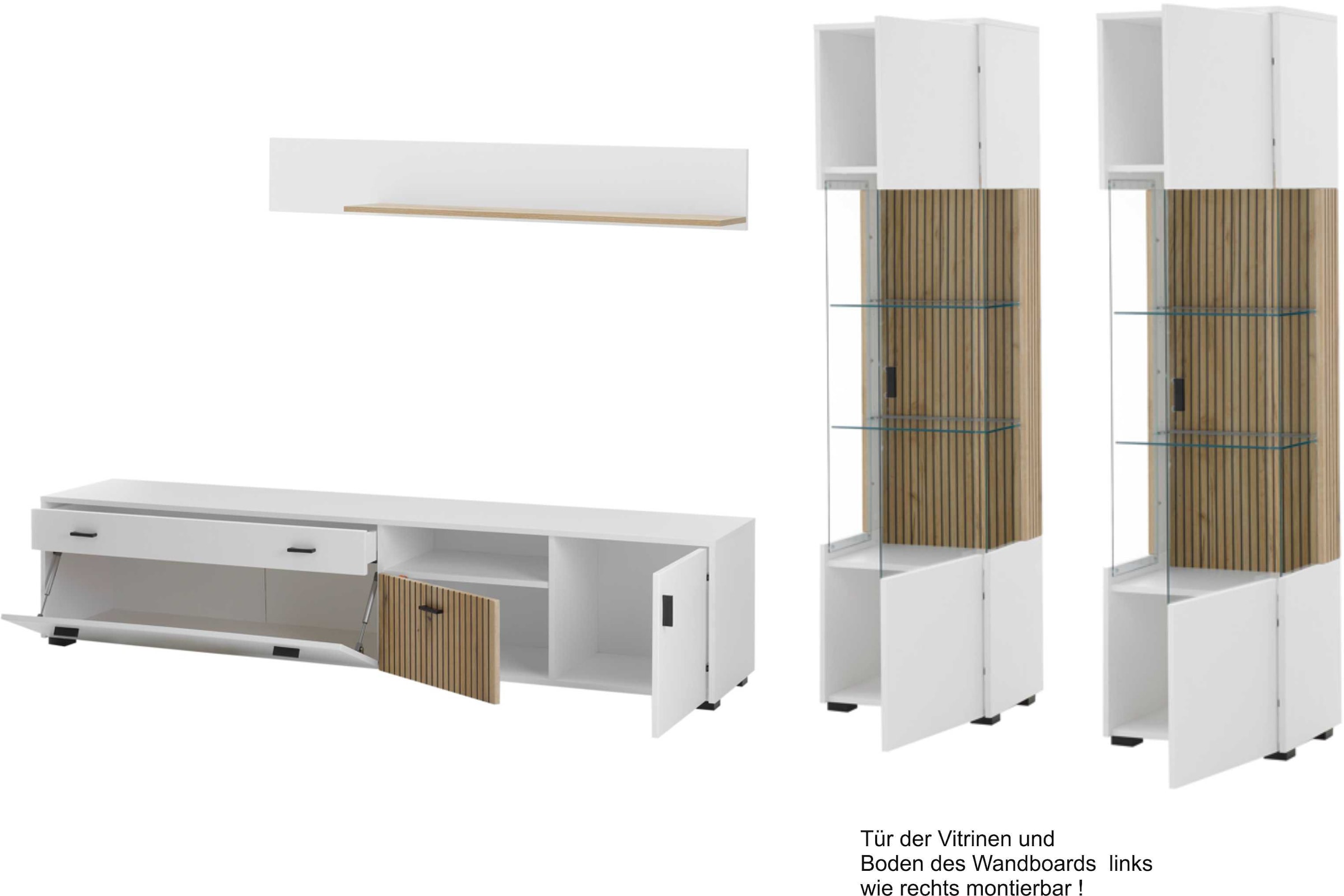 INOSIGN Wohnwand »HUDSON«, (Set, 4 St.), mit moderner Rillenoptik, Griffe aus Metall (Schwarz), Breite 316 cm