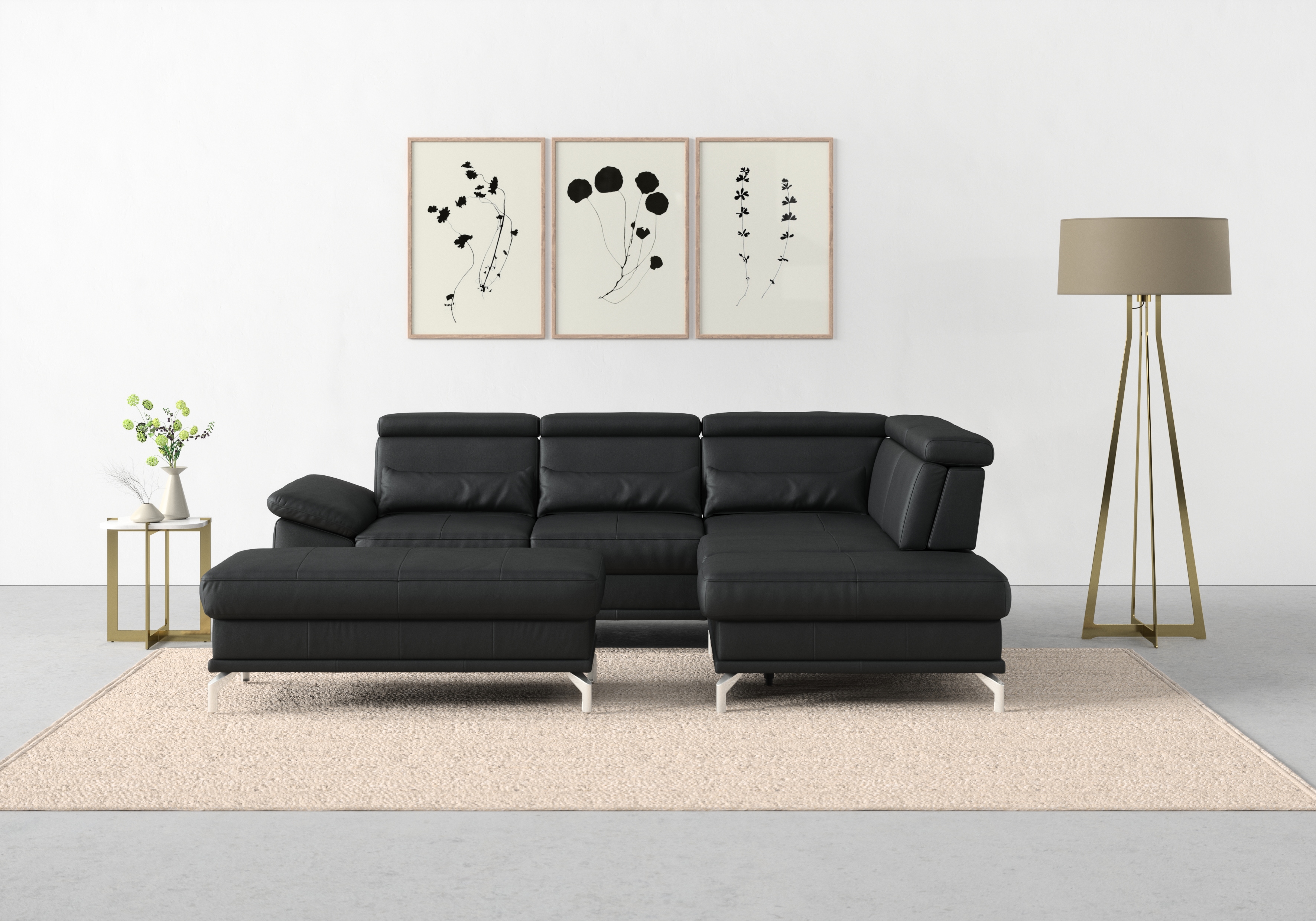 sit&more Ecksofa "Cabrio L-Form, B: 274 cm, mit Sitztiefen-, Arm- & Kopfteilverstellung" 3 Nierenkissen, Federkern, optional Schlaffunktion und Stauraum