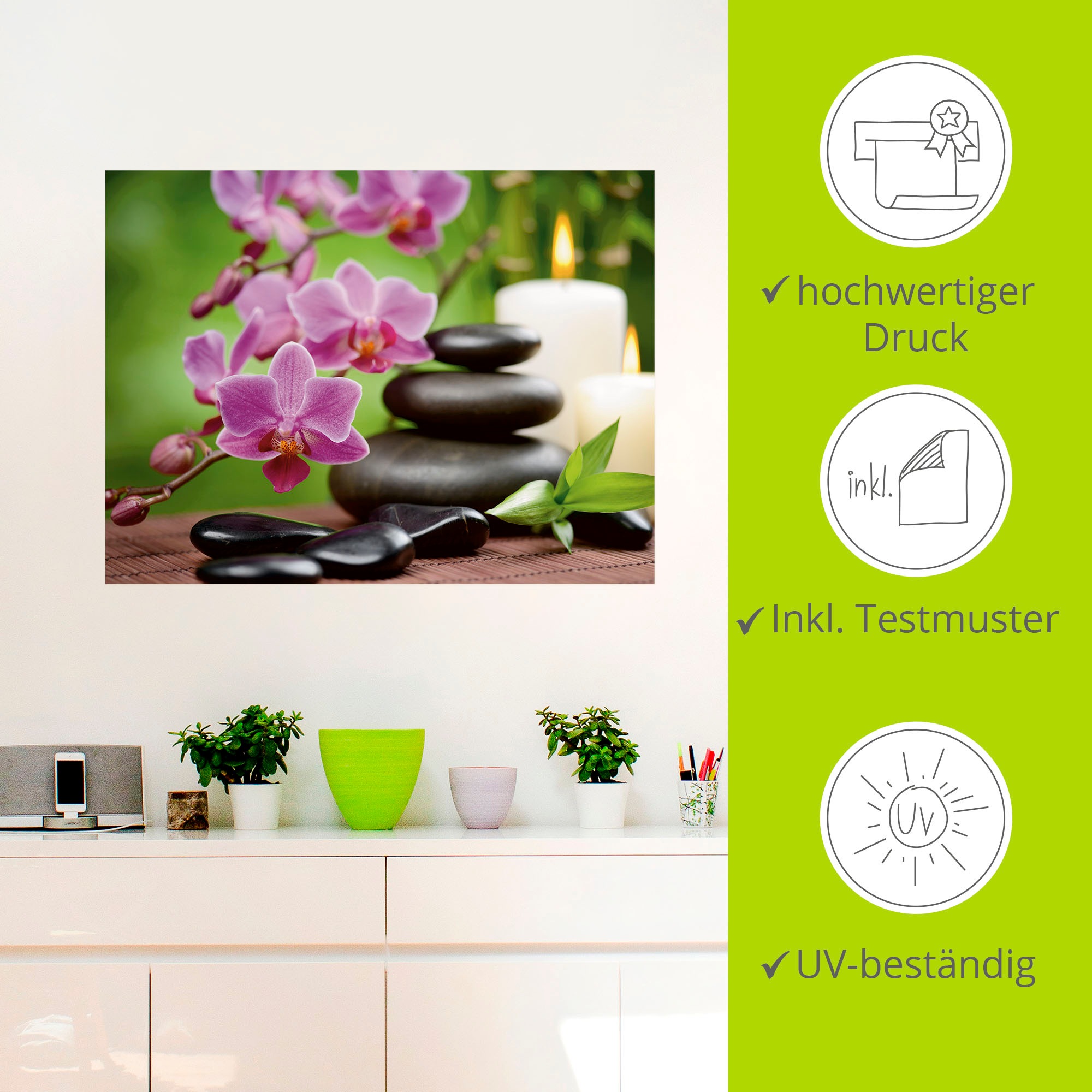 Artland Wandbild »Zen Basaltsteine und Bambus auf Holz«, Zen, (1 St.), als Alubild, Outdoorbild, Leinwandbild, Poster, Wandaufkleber