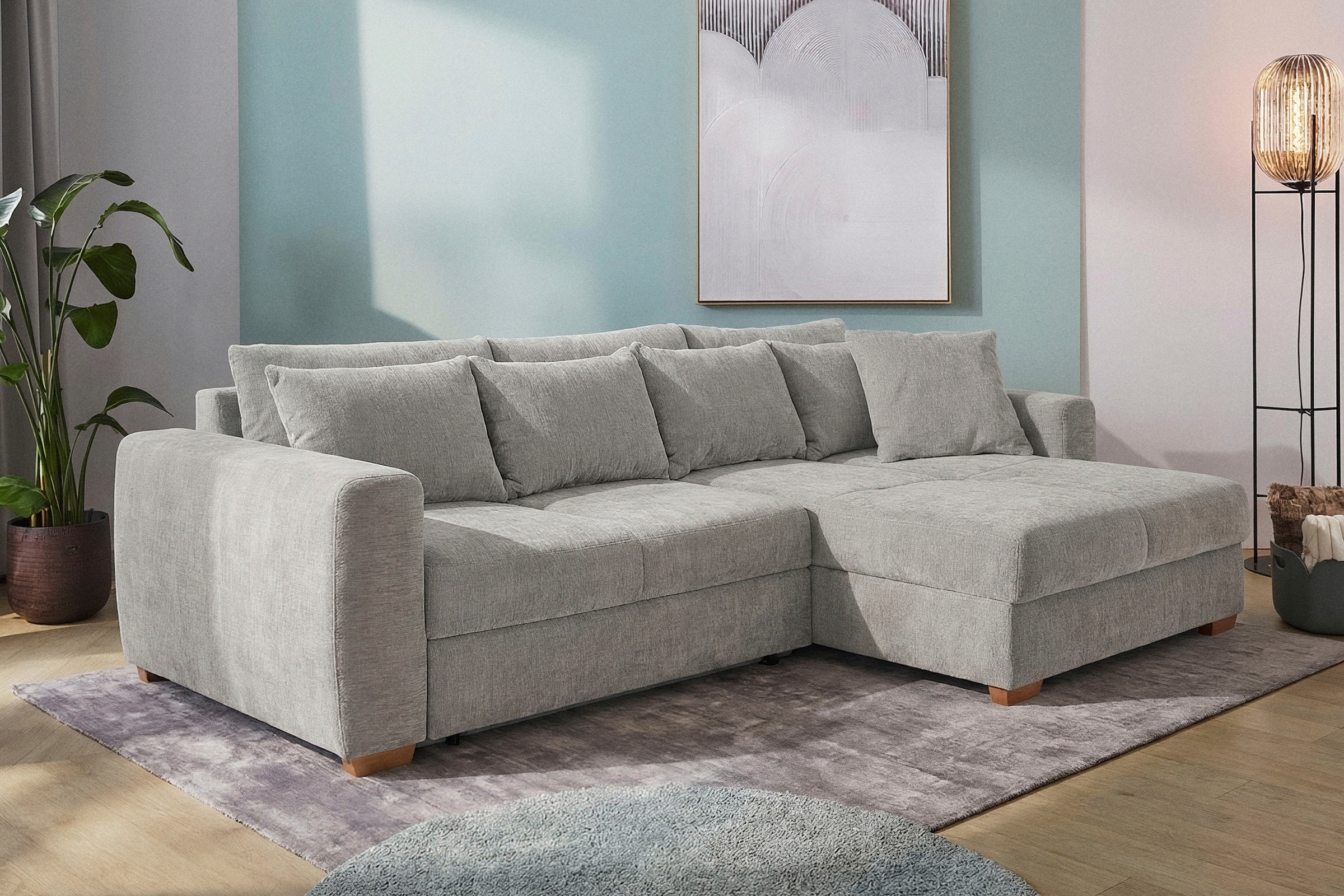 Jockenhöfer Gruppe Ecksofa »Kampen L-Form, B: 288 cm, Liegefl. 153x245 cm« mit Bettfunktion, Bettkasten & Zierkissen, Federkern