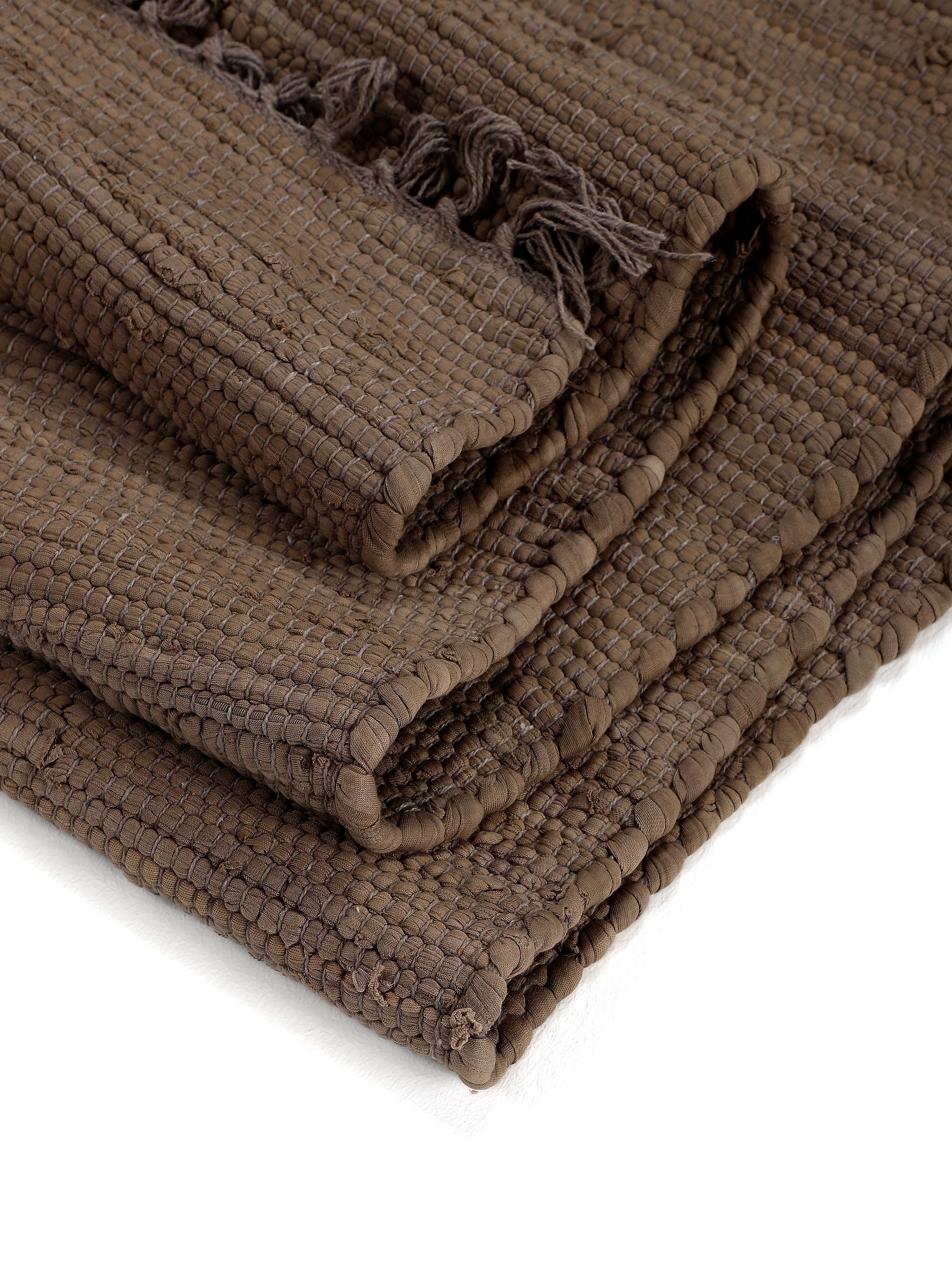 Teppich CARPETFINE "Kelim Chindi uni, auch als Läufer", braun, B:120cm H:5mm L:170cm, Baumwolle, Teppiche, Teppich, Wendeteppich, reine Baumwolle, handgewebt, Uni-Farben, mit Fransen 3