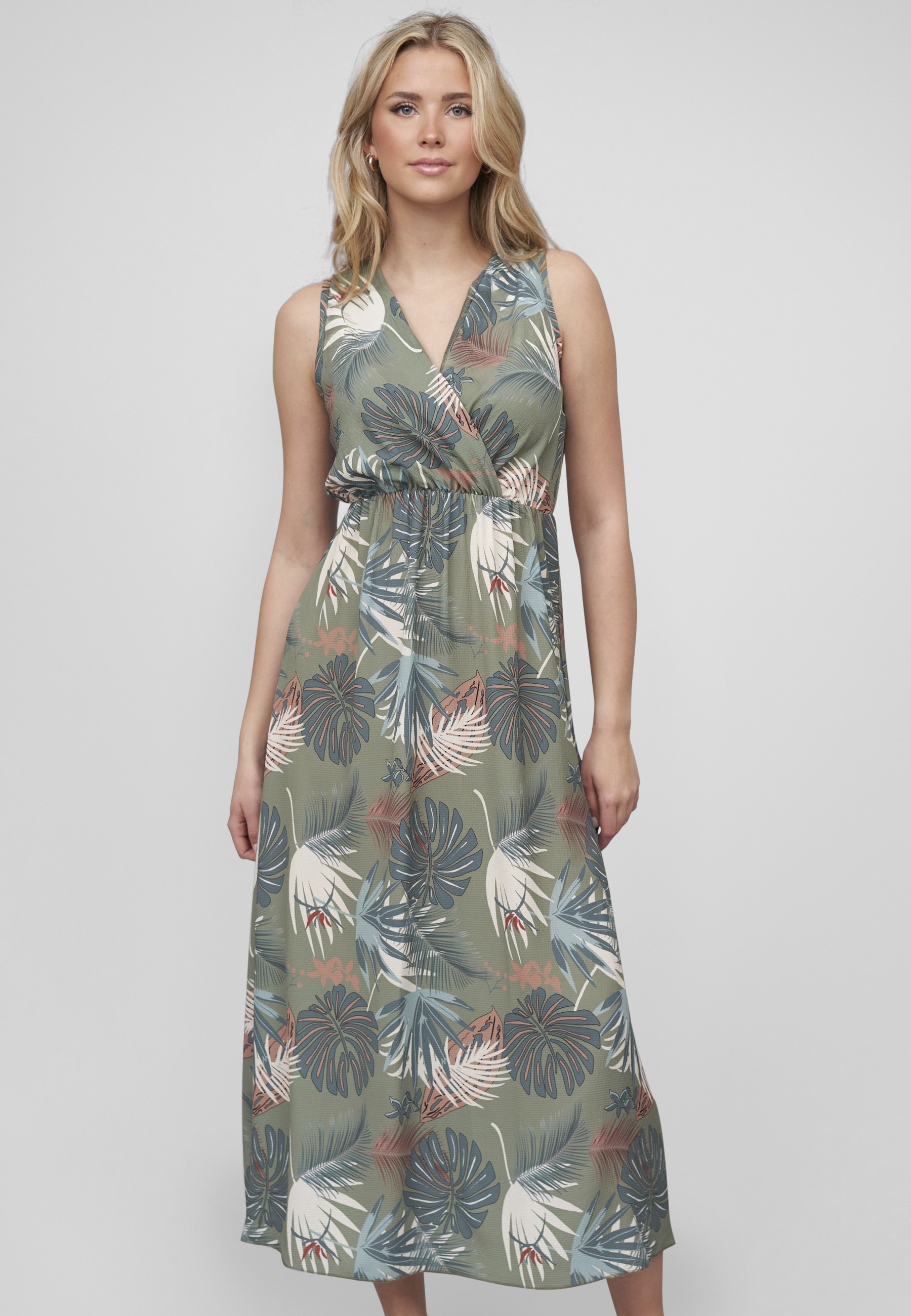 CLOUD 5IVE Shirtkleid »CLOUD 5IVE Maxi Kleid in Wickeloptik mit Tropical All Over Print« 1 Stk. tlg.