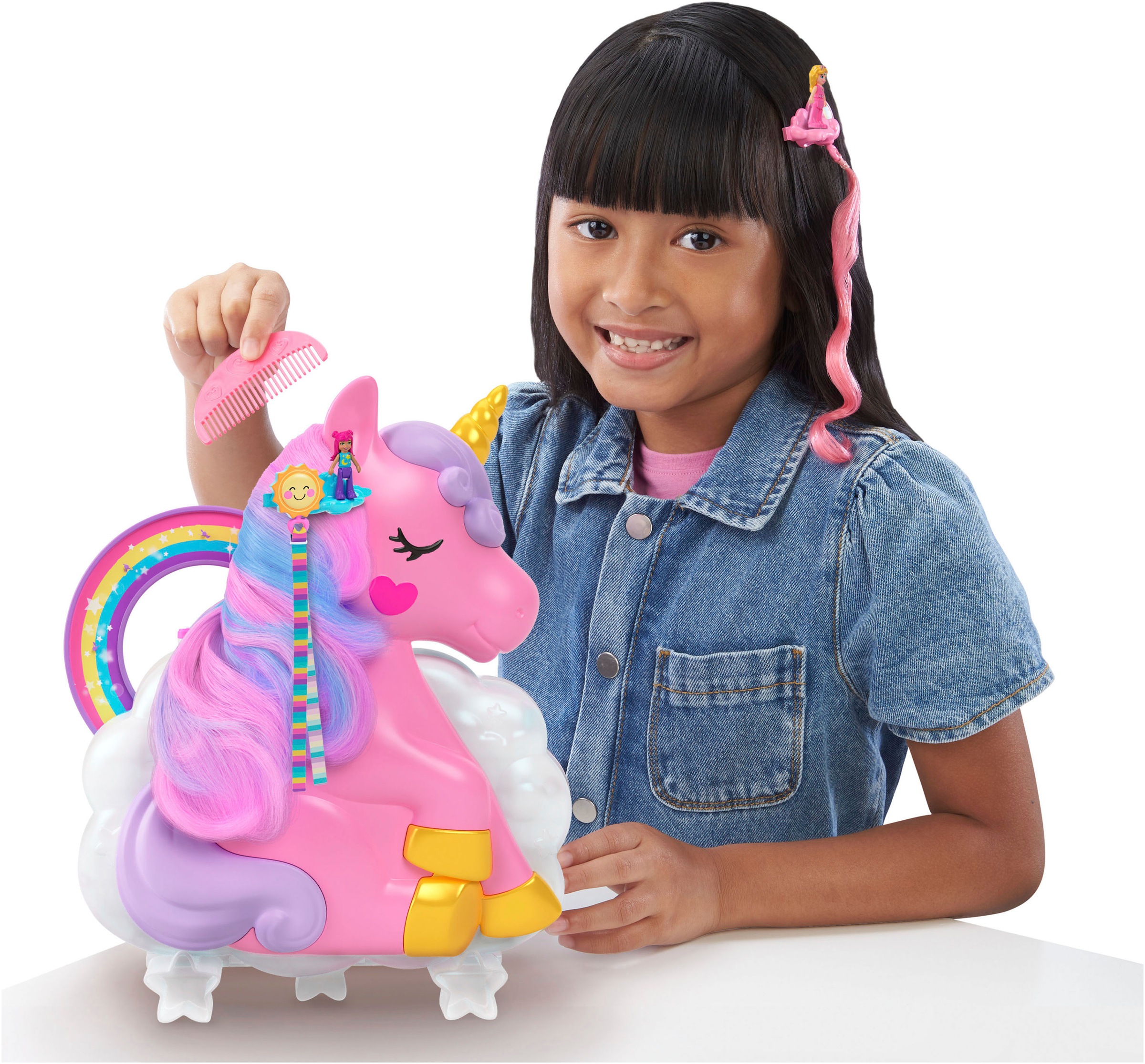 Polly Pocket Spielwelt »Regenbogen-Einhorn-Salon«, (25 tlg.), inklusive 2 Puppen