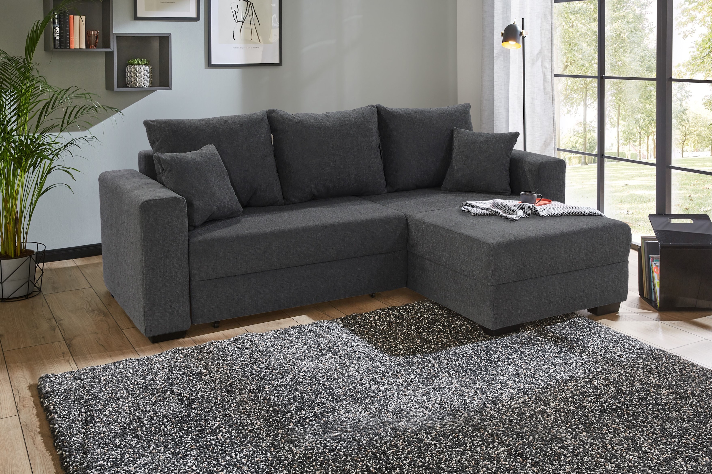 Jockenhöfer Gruppe Ecksofa "Ecksofa Elmau, Größe Ottomane: L, B:235cm" mit Schlaffunktion, Bettkasten & 2 Zierkissen