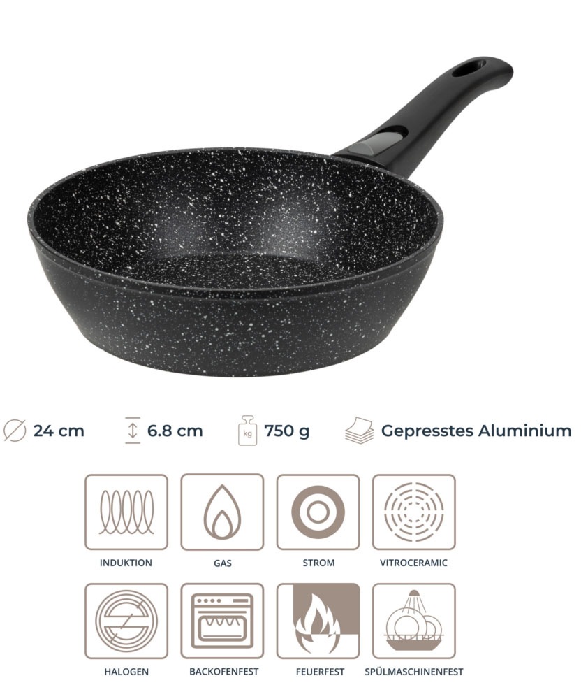 RESTO Kitchenware Bratpfanne »Leo, Wokpfanne mit vierschichtiger Marmor-Antihaftbeschichtung«, Aluminium, (1 tlg.), mit einem abnehmbaren Griff - backofenfest, spülmaschinenfest