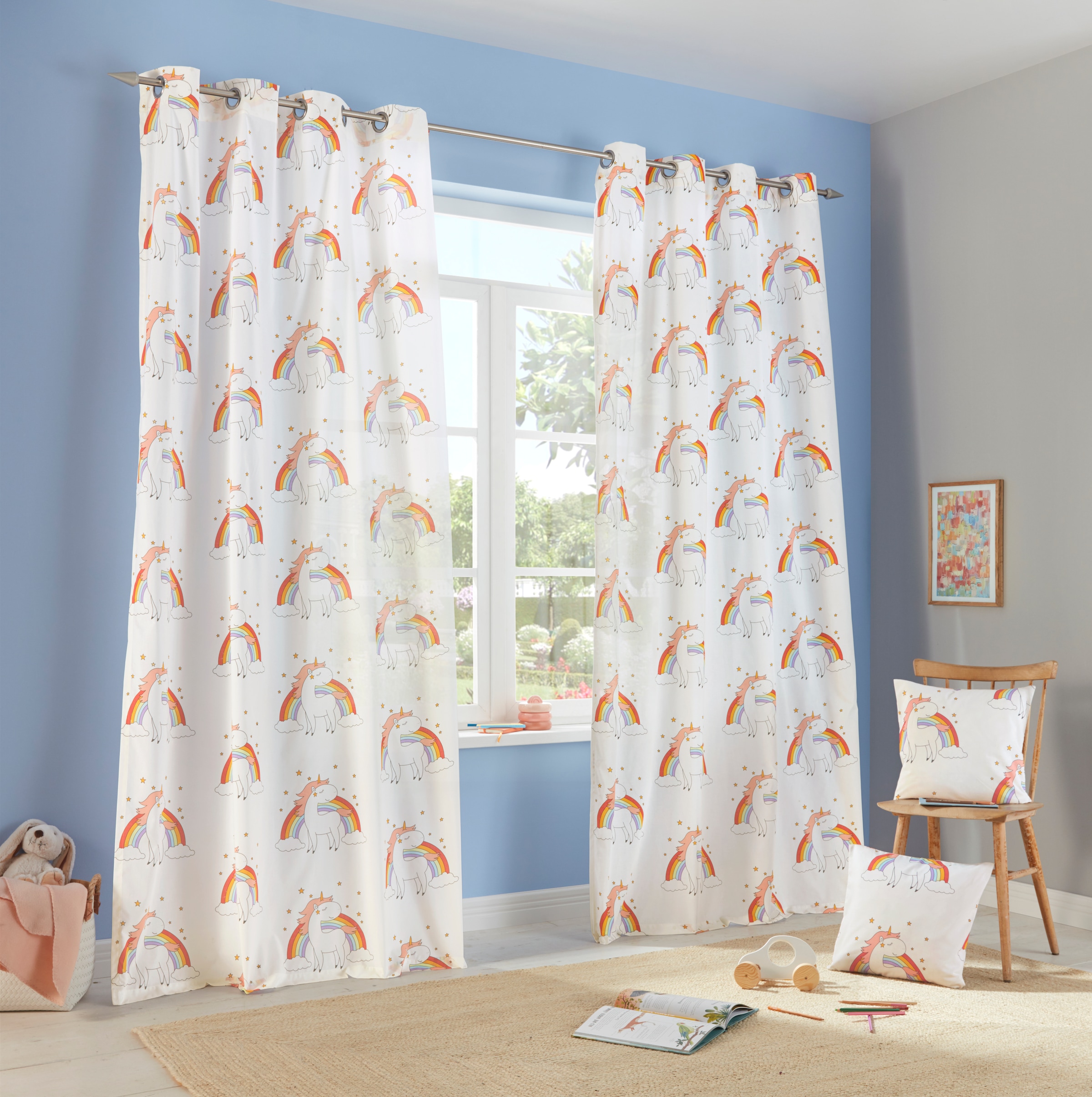 Lüttenhütt Gardine "EINHORN" Ösen 1 Stk. tlg. Kindergardine, Einhorn, Regen günstig online kaufen