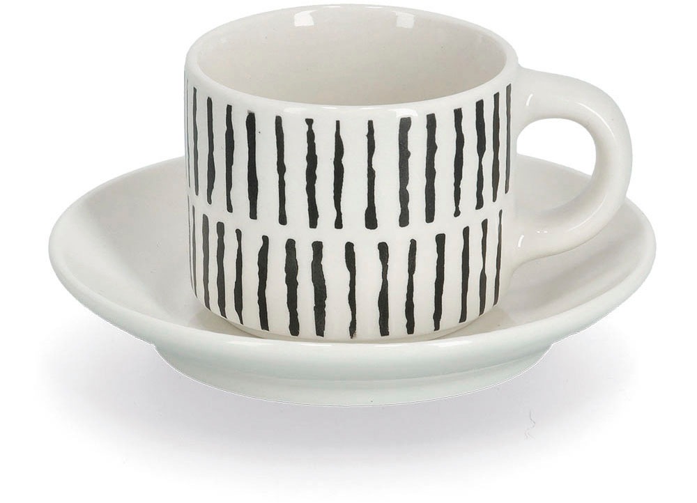 Espressotasse ZELLER PRESENT, schwarz-weiß (schwarz, weiß), B:12,5cm H:7cm Ø:6cm, Keramik, Trinkgefäße, Espressotasse, 8-teilig (4 Tassen/4 Untertassen) 3