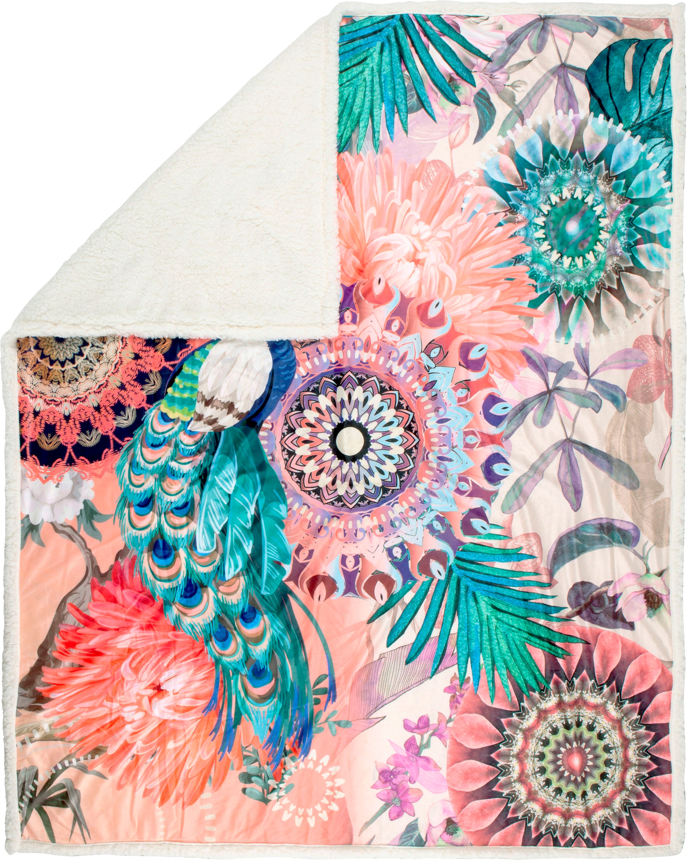hip Plaid »Ximena«, Sehr Weich, Kuscheldecke, 130x160 cm, Wendeoptik, Mandala, Bunt Pfau