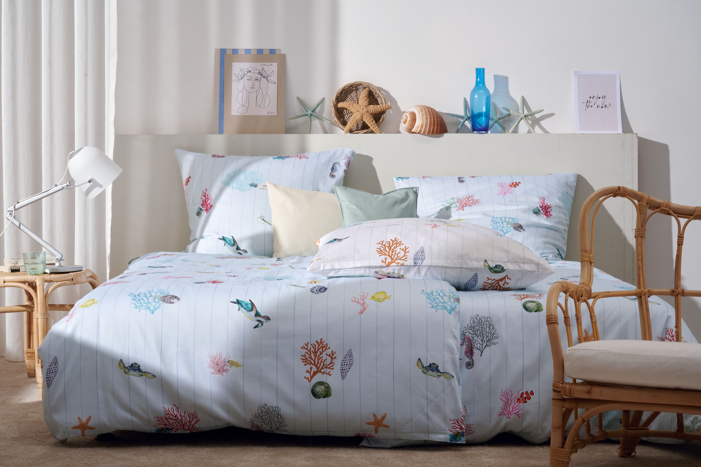 APELT Bettwäsche »Reef GOTS« 2 tlg. Bettwäsche-Set mit Reißverschluss, Baumwoll-Satin, Digitaldruck